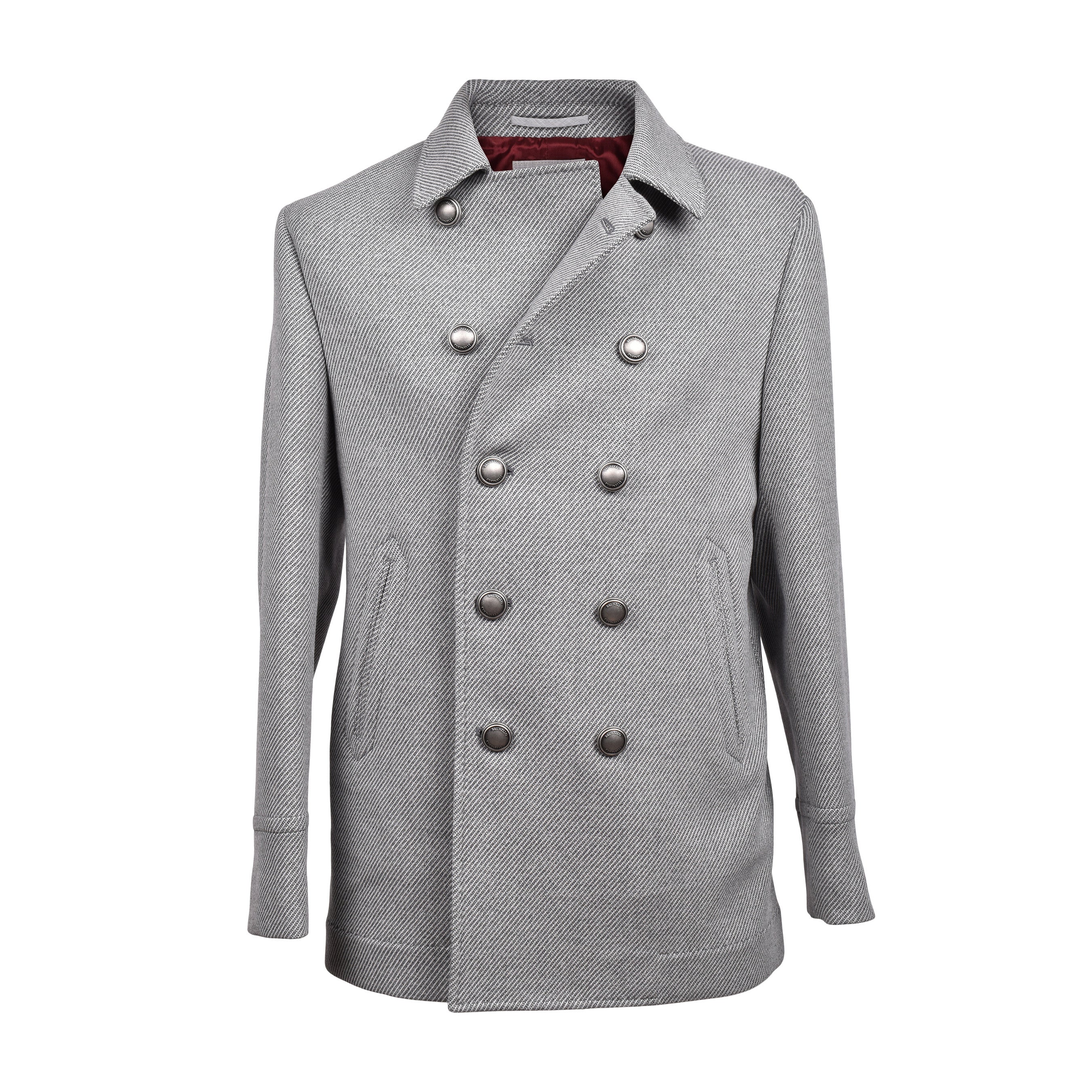 BRUNELLO CUCINELLI MEN'S GRAY CASHMERE BLEND PEA COAT