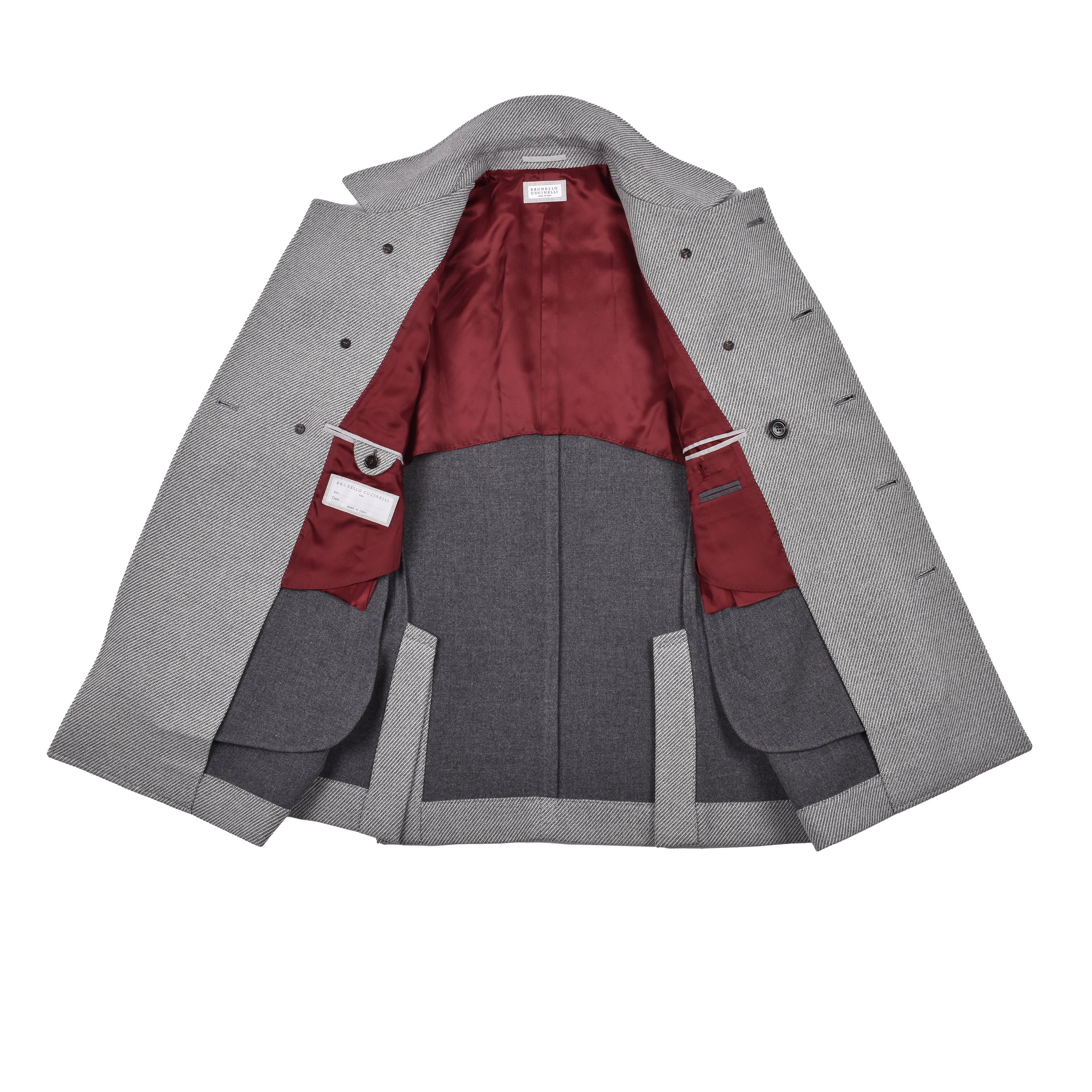 BRUNELLO CUCINELLI MEN'S GRAY CASHMERE BLEND PEA COAT