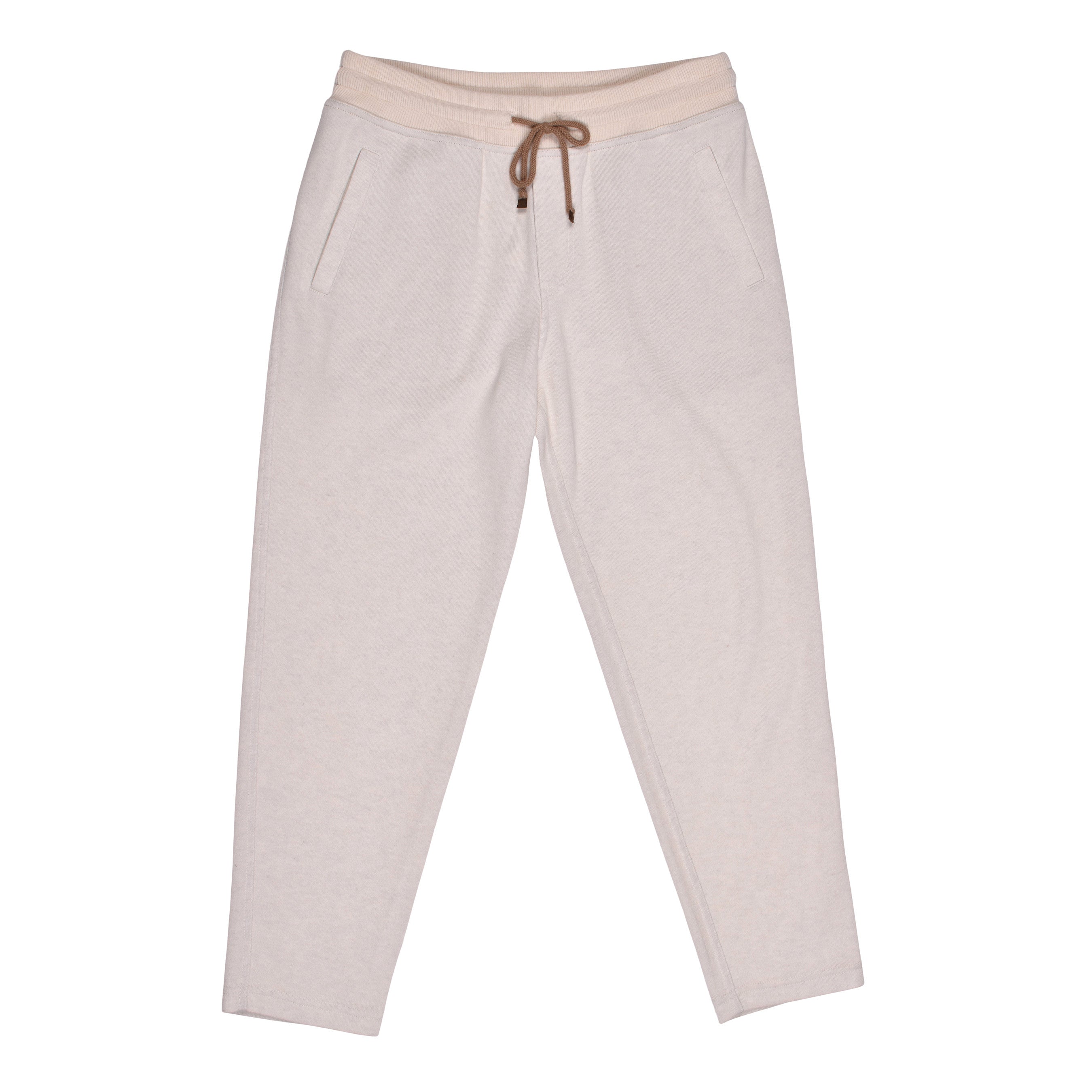 BRUNELLO CUCINELLI MEN'S BEIGE CASHMERE BLEND DRAWSTRING TROUSERS