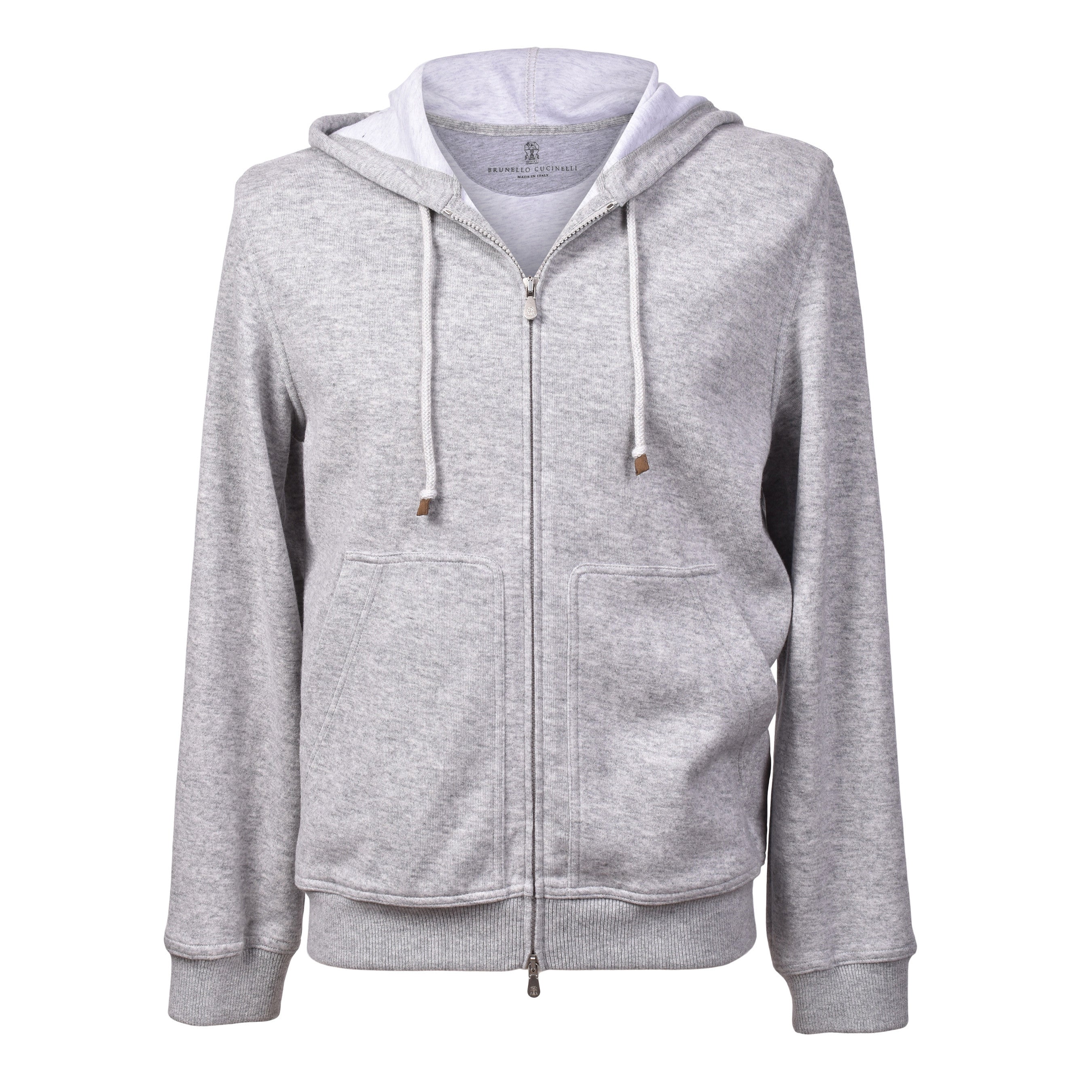 BRUNELLO CUCINELLI MEN'S LUXURIOUS GRAY CASHMERE BLEND ZIP UP HOODIE SWEATSHIRT