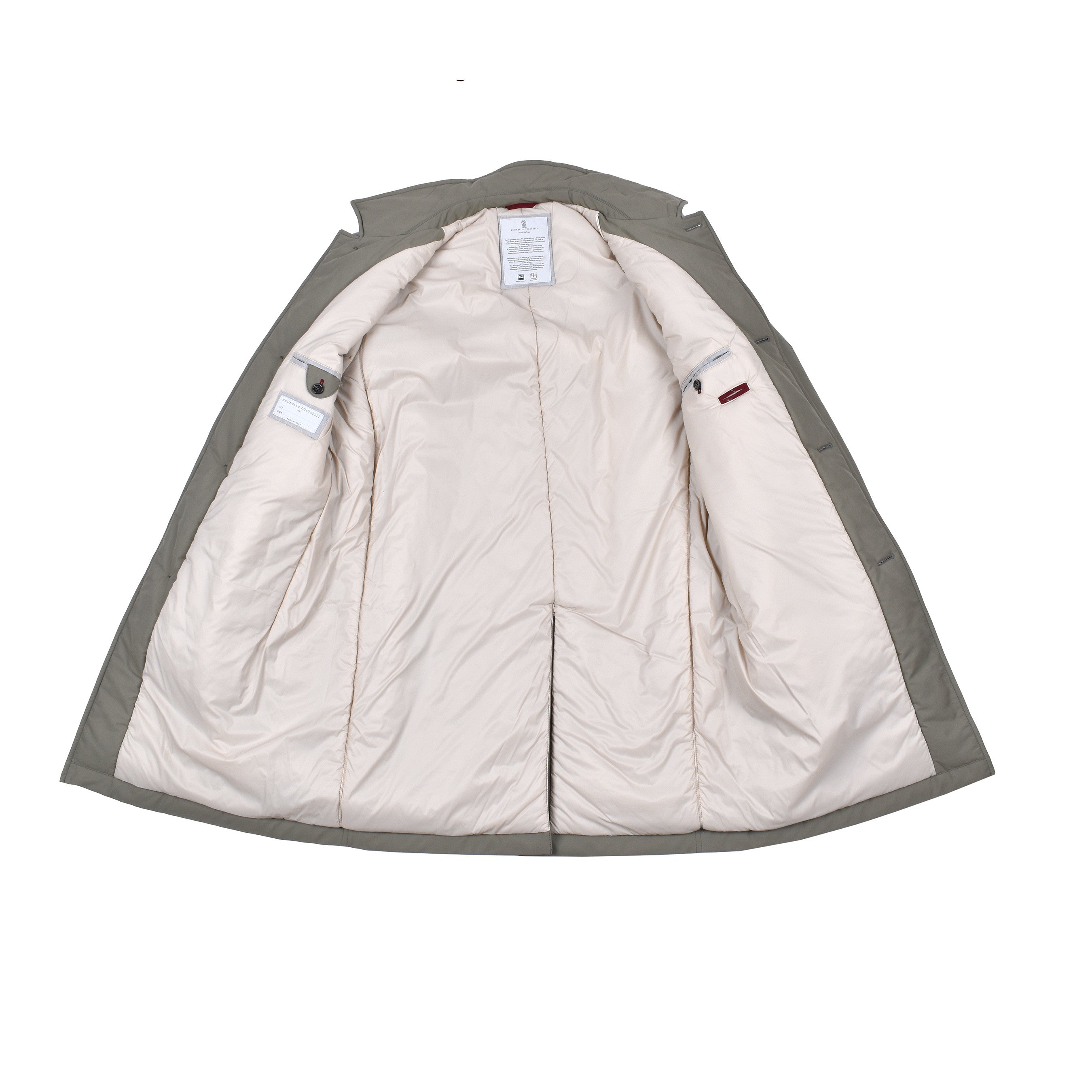 BRUNELLO CUCINELLI MEN'S KAKI DOWN-FILLED TRENCH COAT