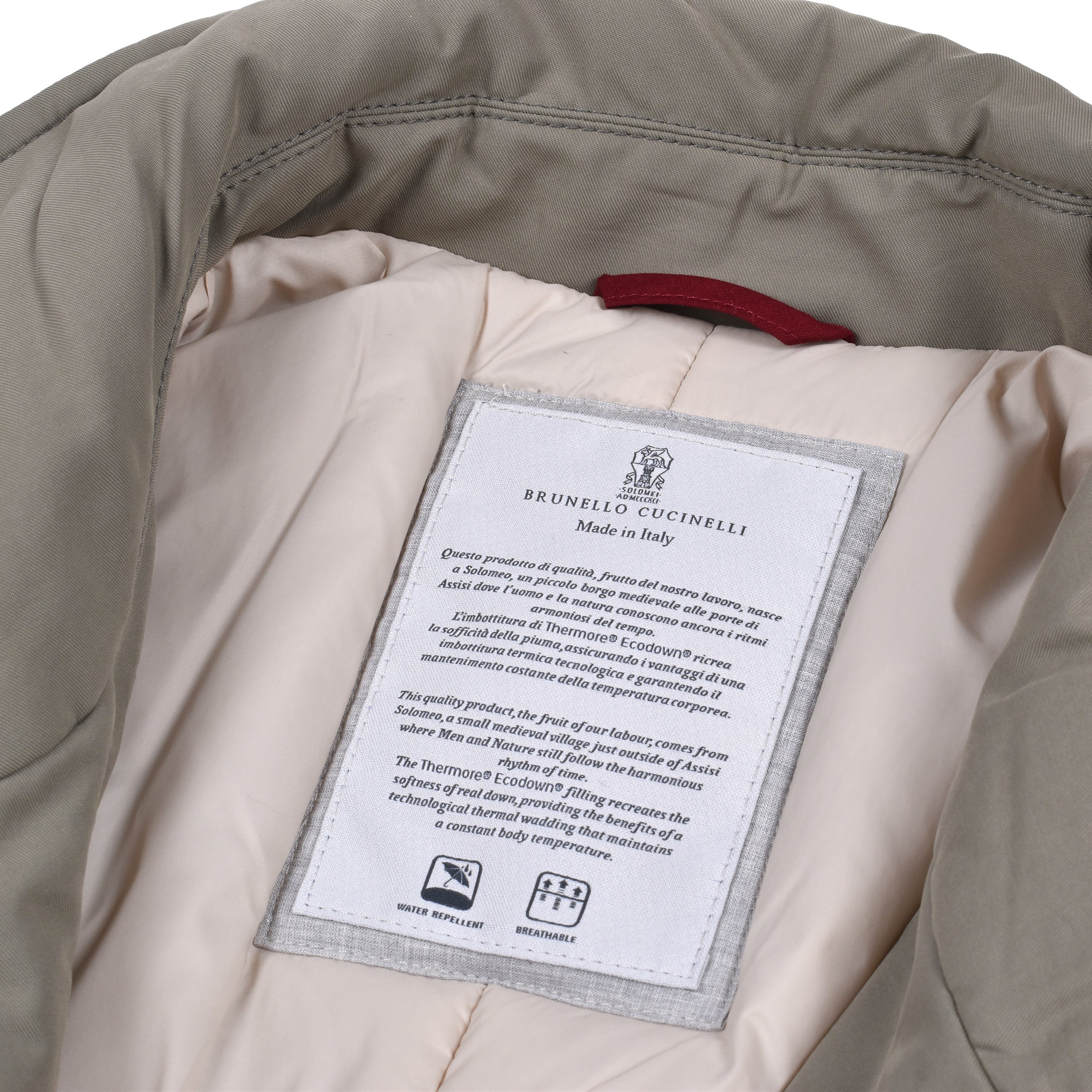 BRUNELLO CUCINELLI MEN'S KAKI DOWN-FILLED TRENCH COAT