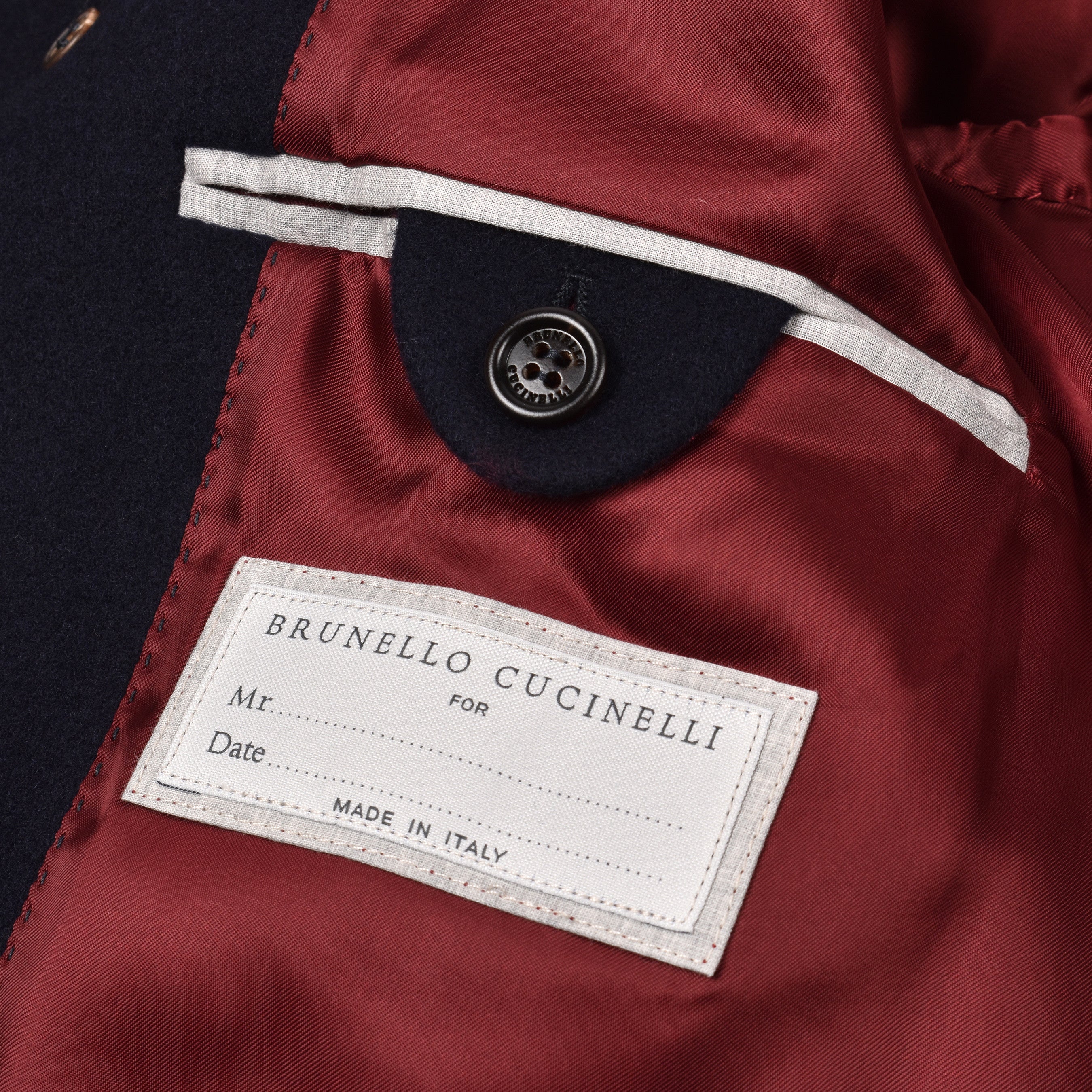 BRUNELLO CUCINELLI MEN'S NAVY CASHMERE BLEND PEA COAT