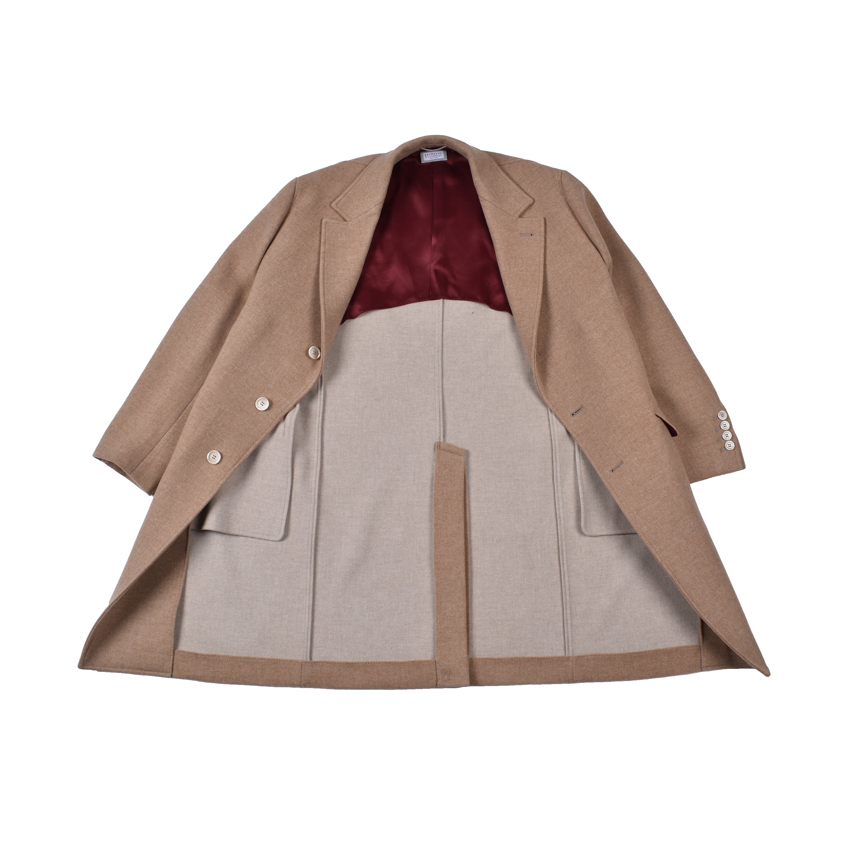 BRUNELLO CUCINELLI MEN'S LIGHT CAMEL CASHMERE BLEND LONG COAT