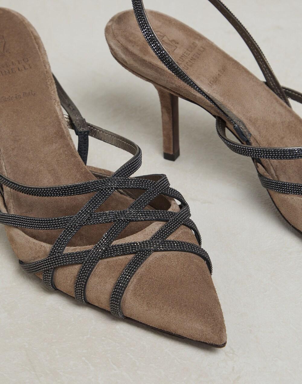 BRUNELLO CUCINELLI WOMEN'S BROWN SUEDE STRAPPY HEELS