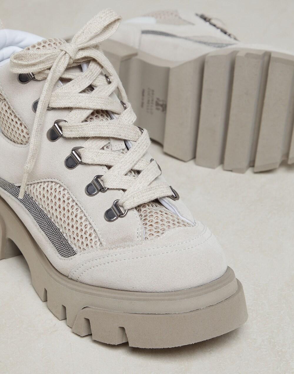 BRUNELLO CUCINELLI WOMEN'S BEIGE SUEDE LACE-UP SNEAKERS