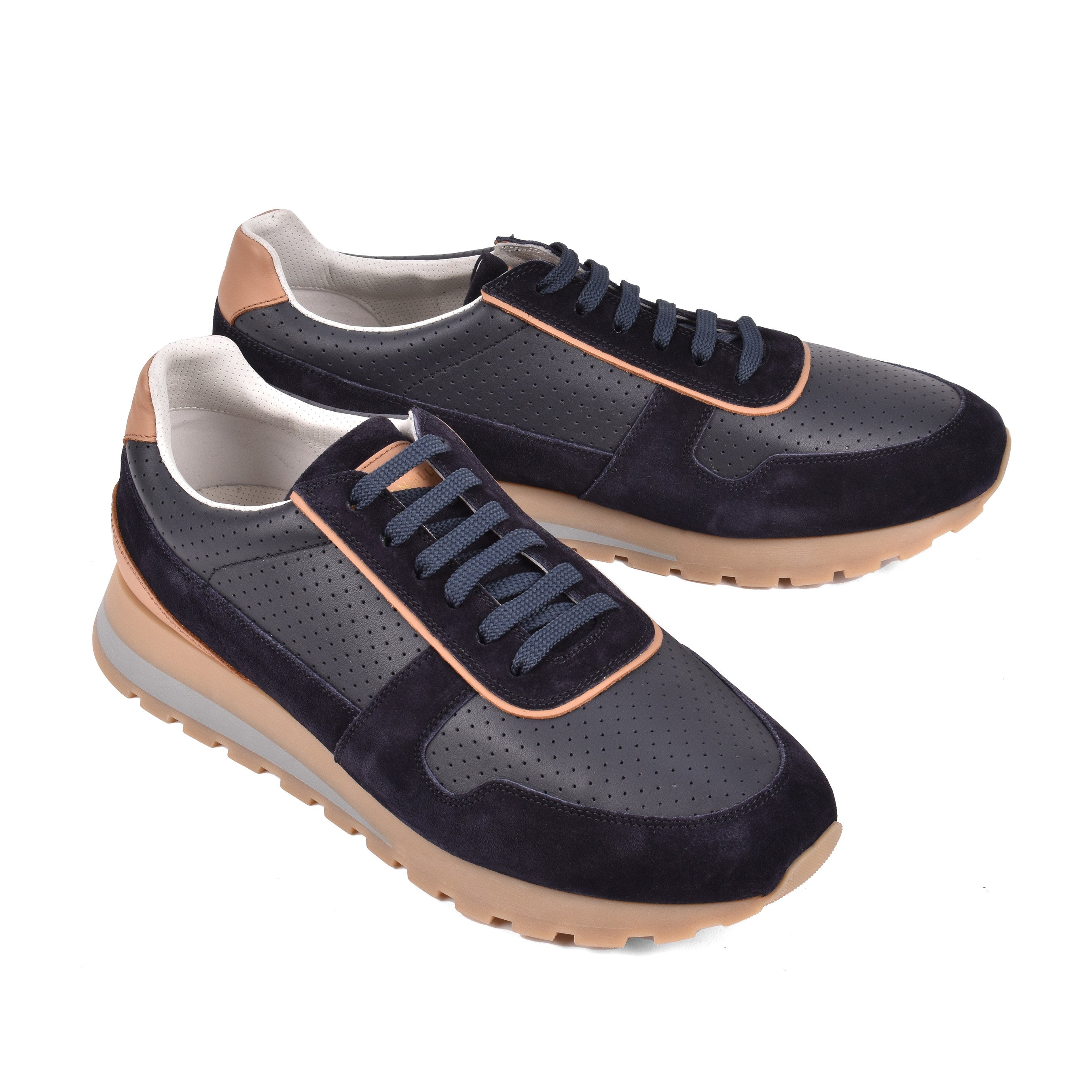 BRUNELLO CUCINELLI MEN'S 100% LEATHER TWO TONE FASHION RUNNER SNEAKERS SHOE NEW