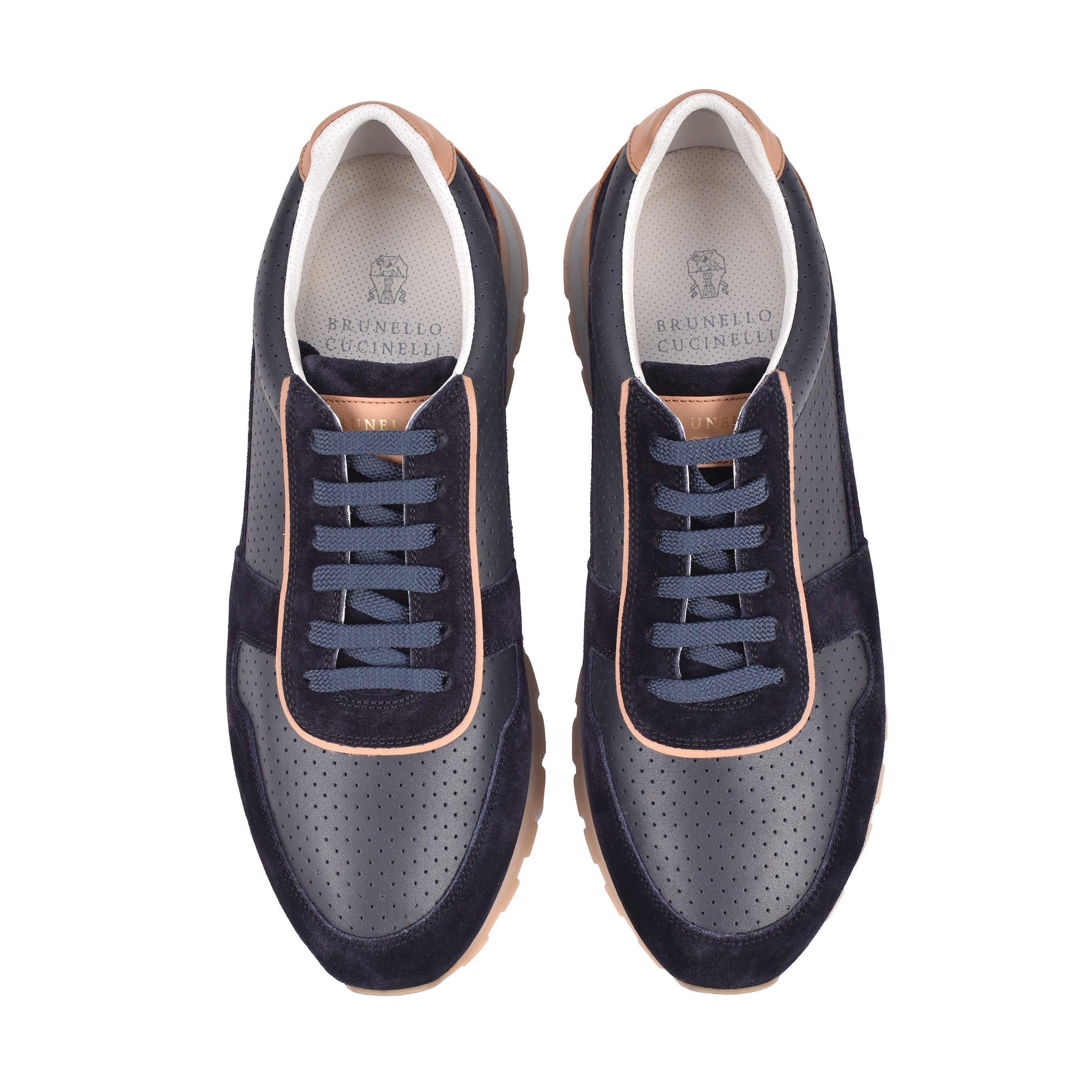 BRUNELLO CUCINELLI MEN'S 100% LEATHER TWO TONE FASHION RUNNER SNEAKERS SHOE NEW