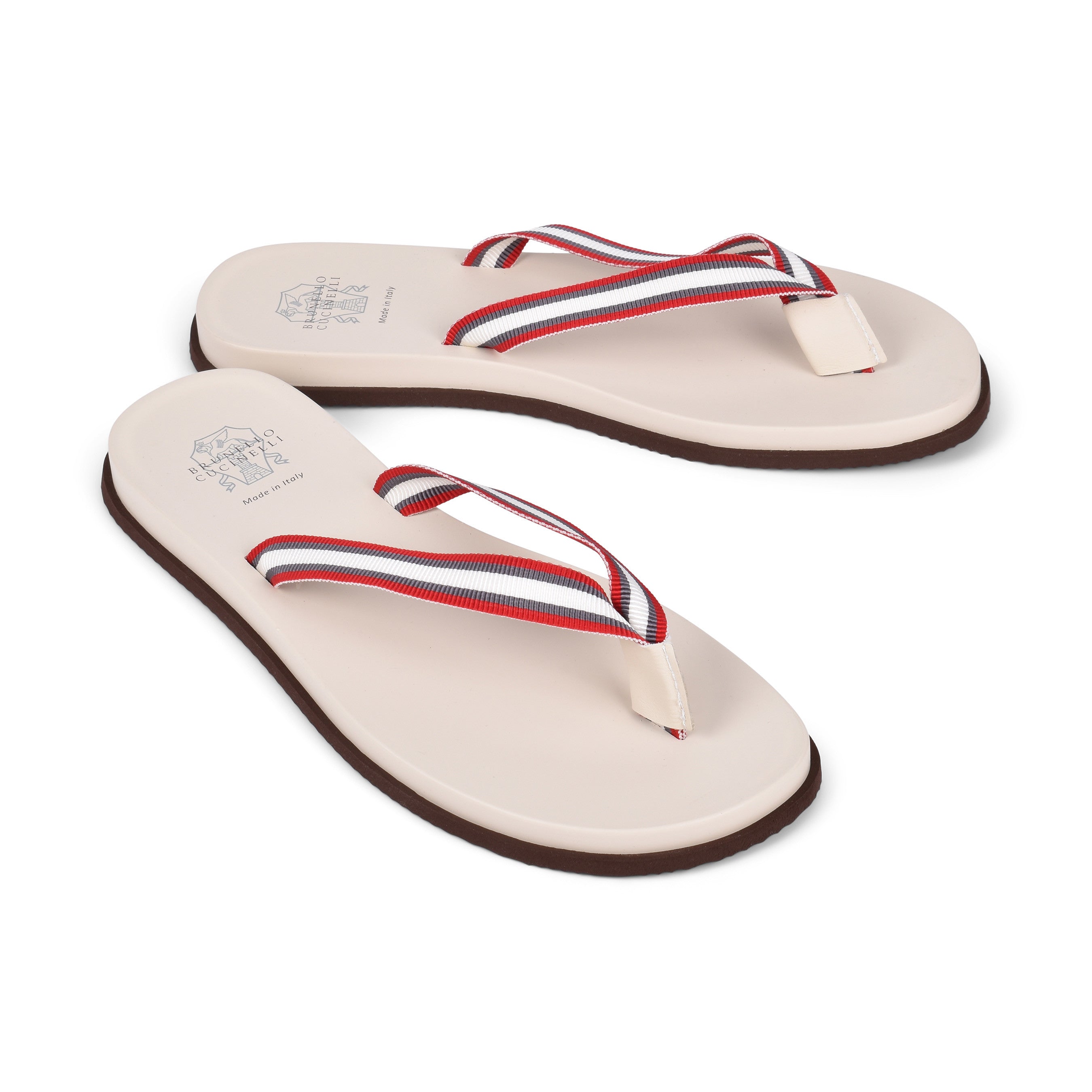 BRUNELLO CUCINELLI MEN'S OFF WHITE LEATHER FLIP FLOP SANDALS