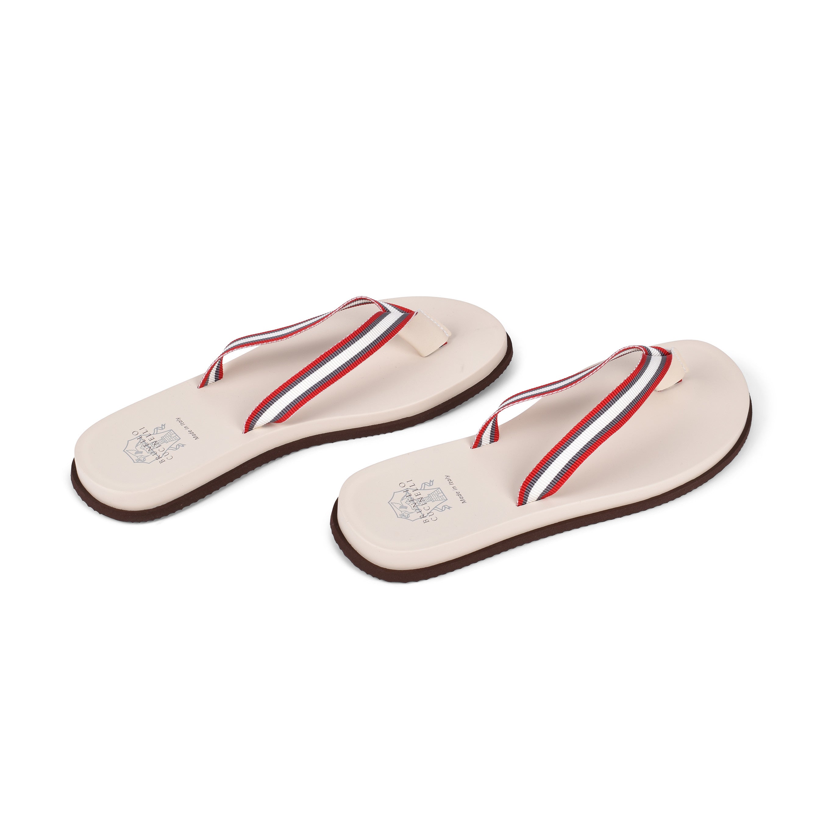 BRUNELLO CUCINELLI MEN'S OFF WHITE LEATHER FLIP FLOP SANDALS