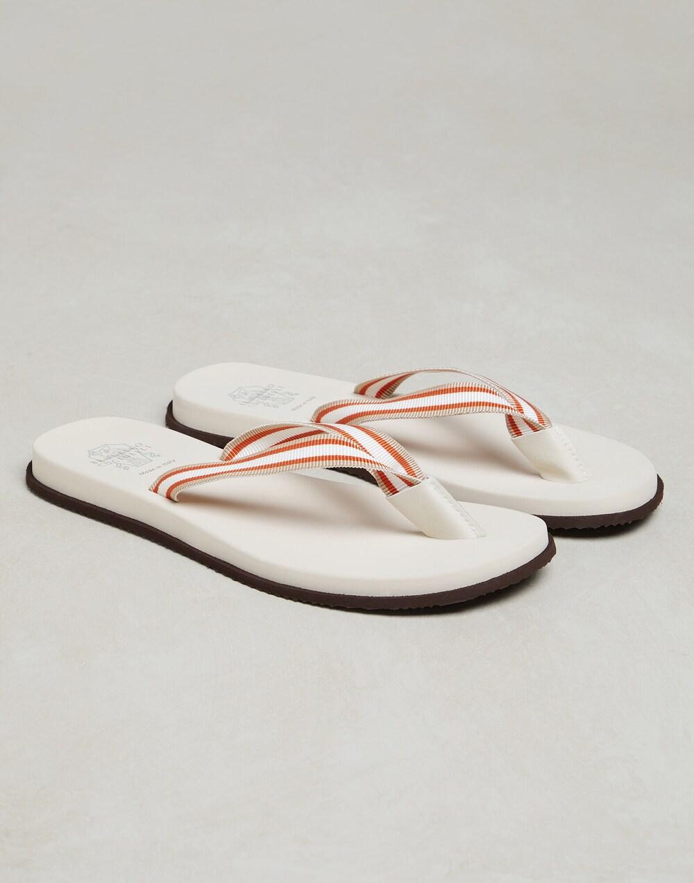 BRUNELLO CUCINELLI MEN'S WHITE STRIPED CASUAL SANDALS