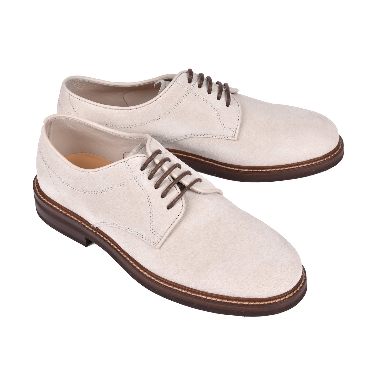 BRUNELLO CUCINELLI MEN'S LIGHT BEIGE SUEDE DERBY SHOES