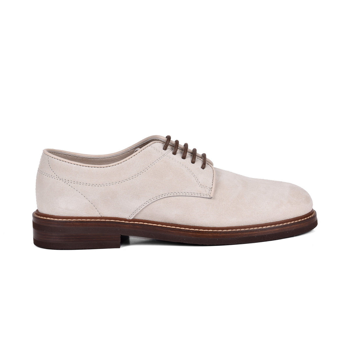 BRUNELLO CUCINELLI MEN'S LIGHT BEIGE SUEDE DERBY SHOES