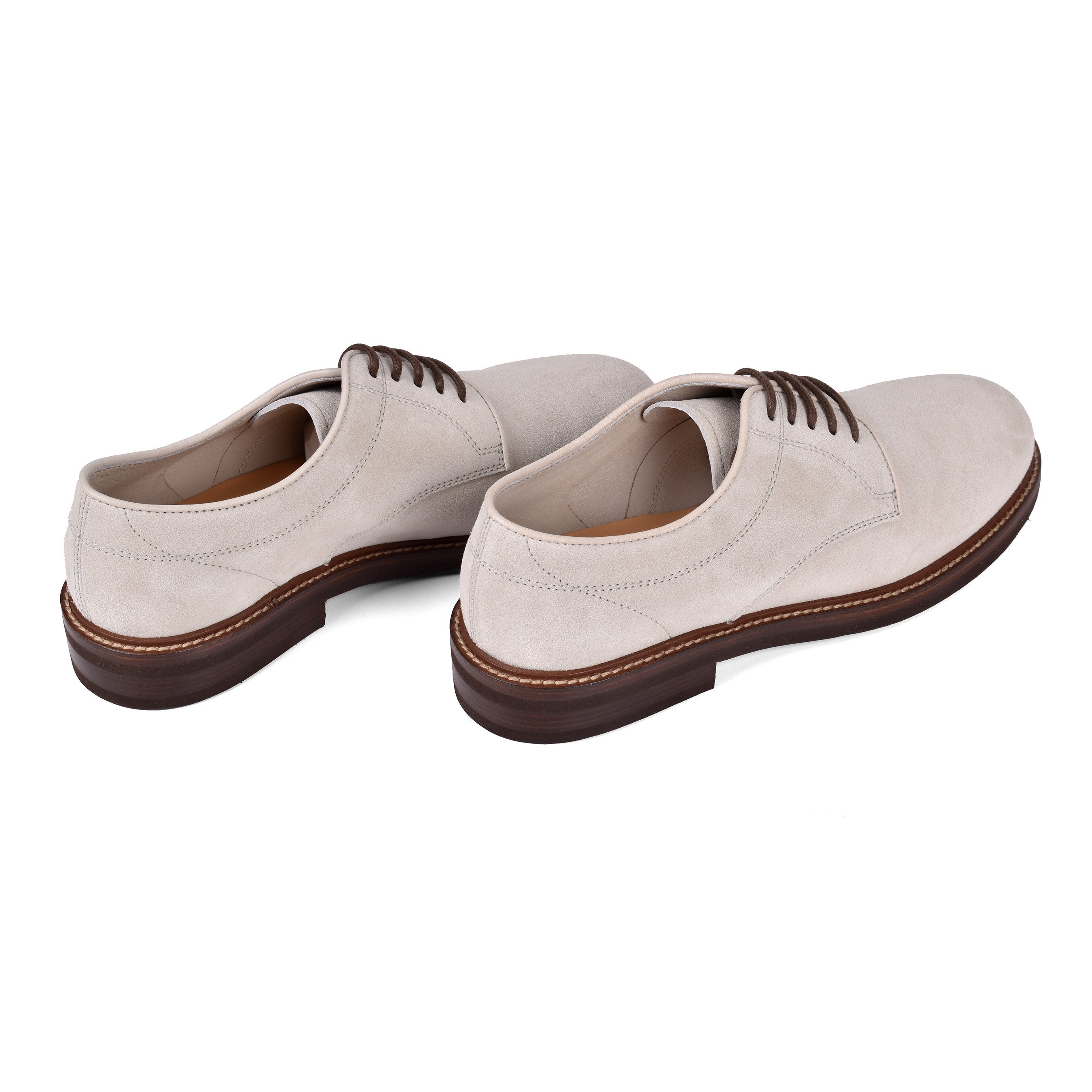 BRUNELLO CUCINELLI MEN'S LIGHT BEIGE SUEDE DERBY SHOES