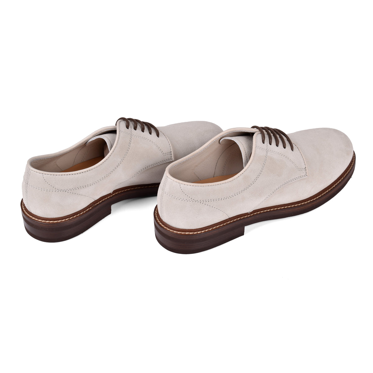 BRUNELLO CUCINELLI MEN'S LIGHT BEIGE SUEDE DERBY SHOES