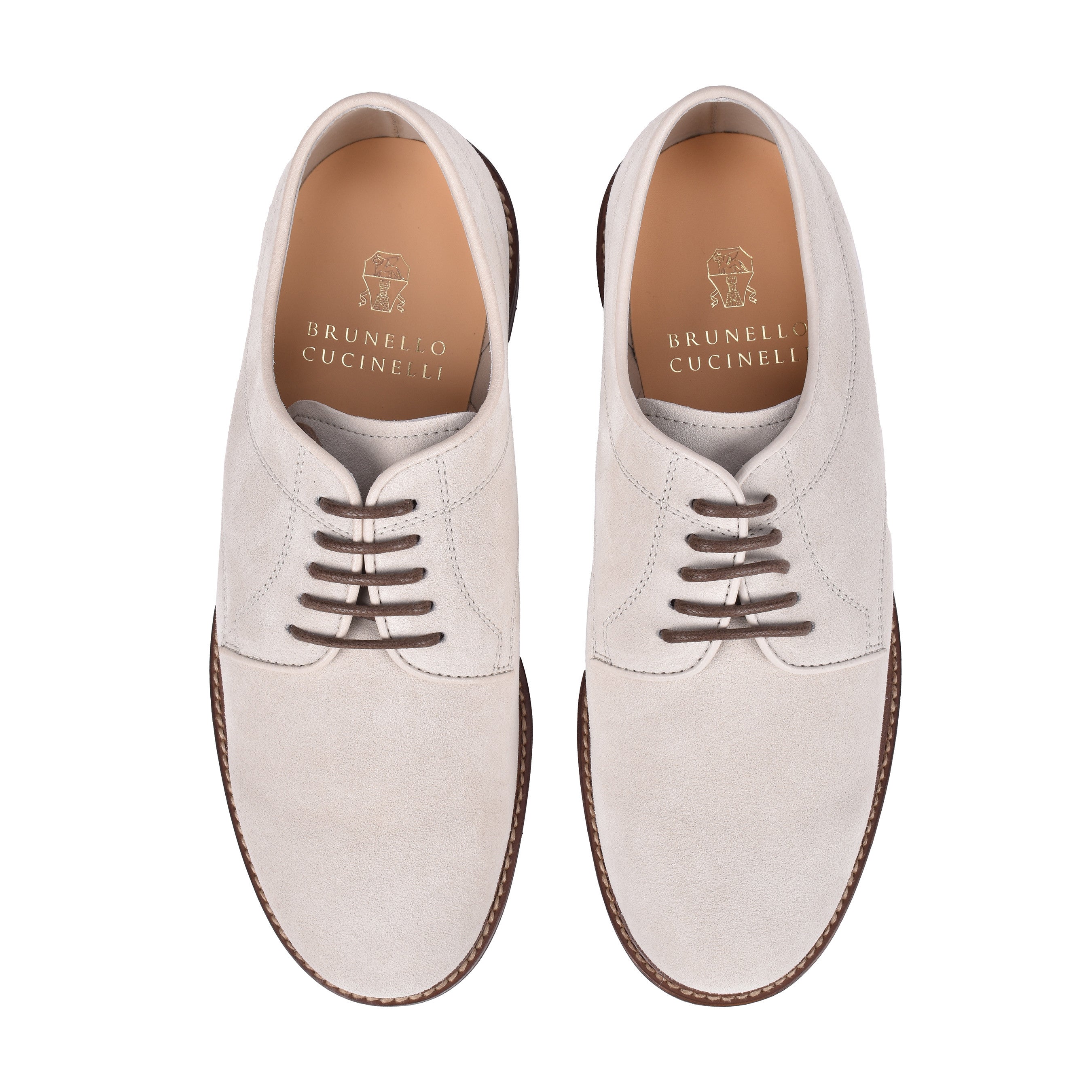 BRUNELLO CUCINELLI MEN'S LIGHT BEIGE SUEDE DERBY SHOES