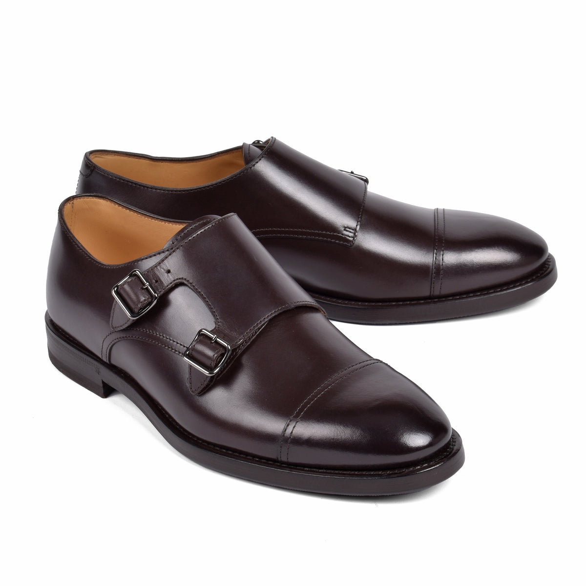 BRUNELLO CUCINELLI MEN'S DARK BROWN LEATHER MONK SHOES