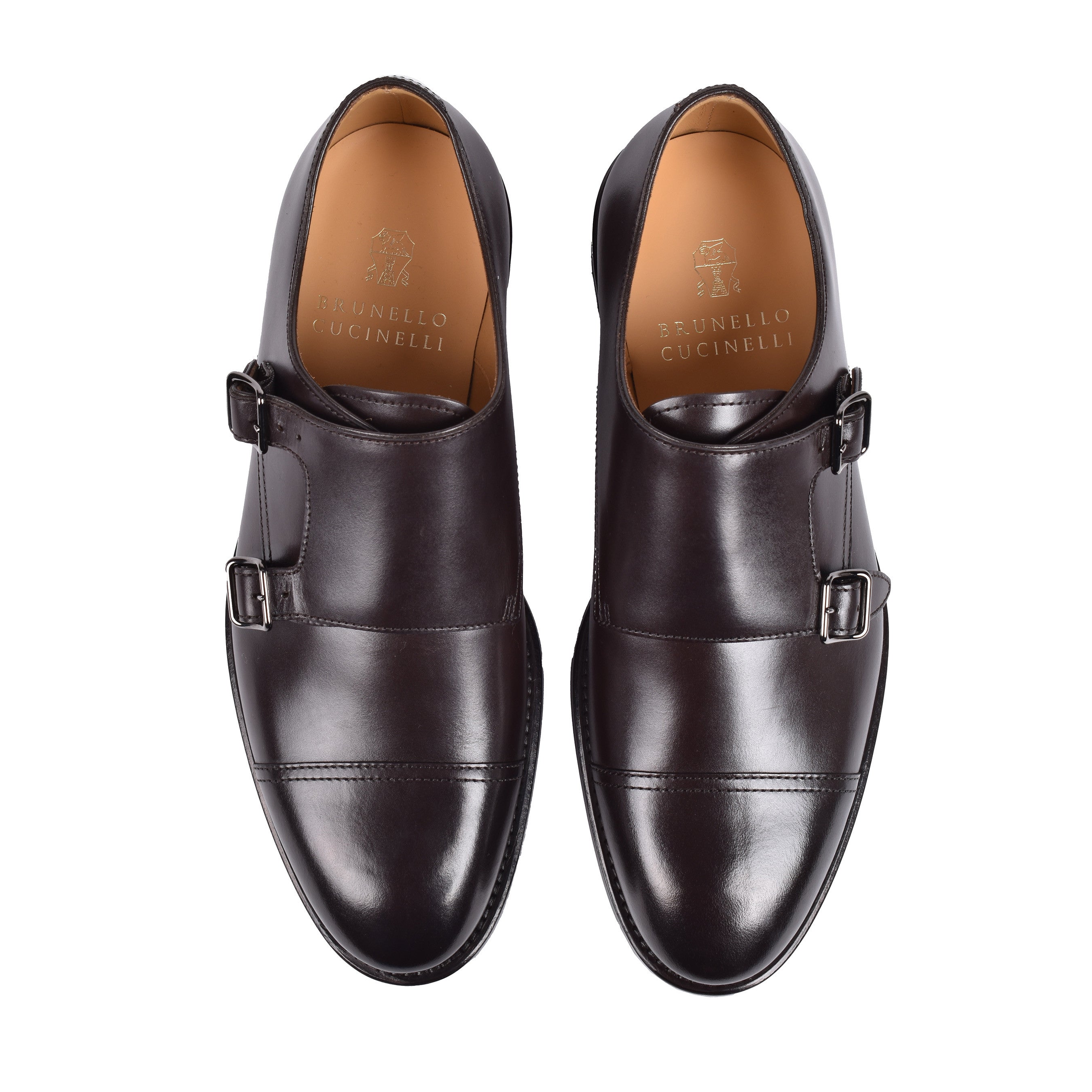 BRUNELLO CUCINELLI MEN'S DARK BROWN LEATHER MONK SHOES
