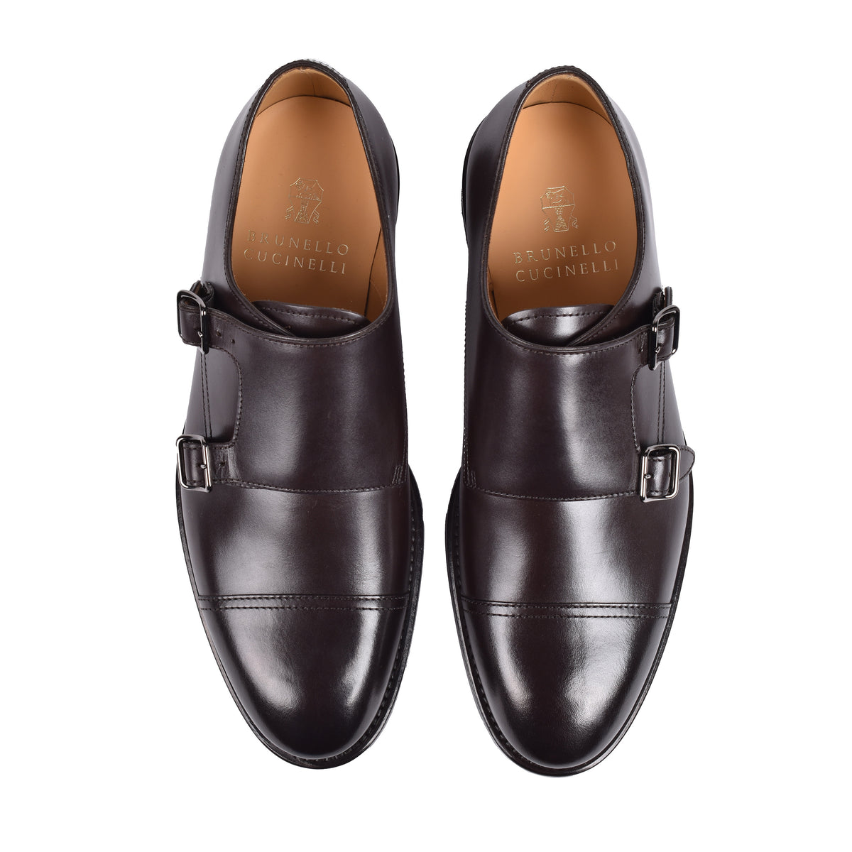 BRUNELLO CUCINELLI MEN'S DARK BROWN LEATHER MONK SHOES