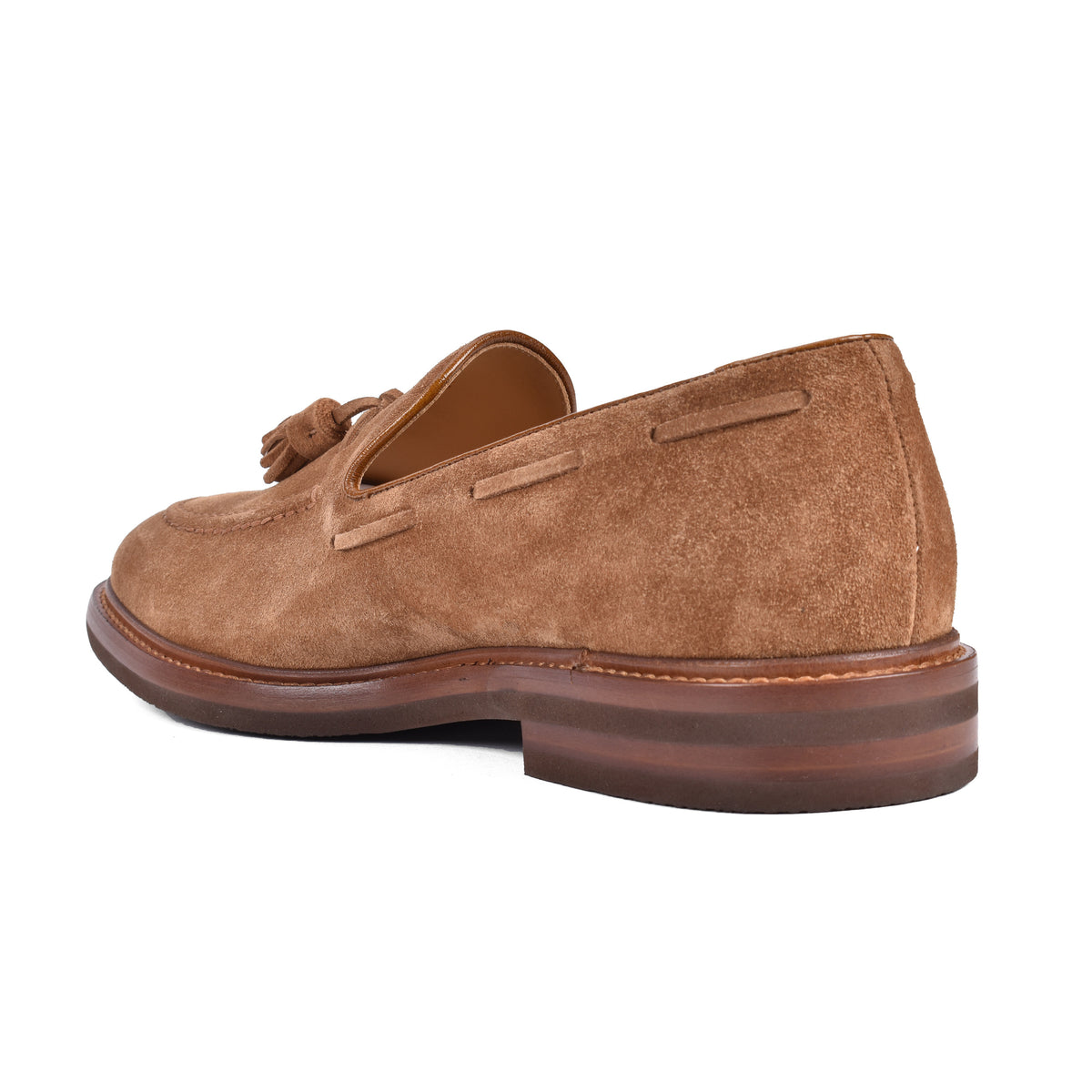 BRUNELLO CUCINELLI MEN'S LIGHT BROWN SUEDE TASSEL LOAFERS