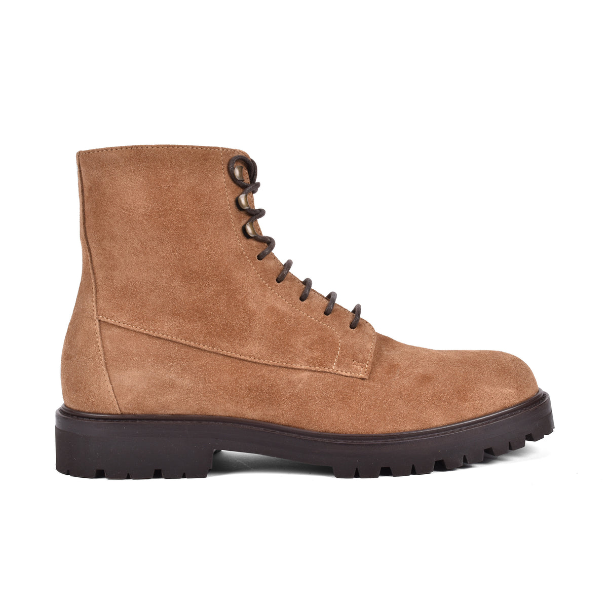 BRUNELLO CUCINELLI MEN'S BEIGE SUEDE LACE UP BOOTS