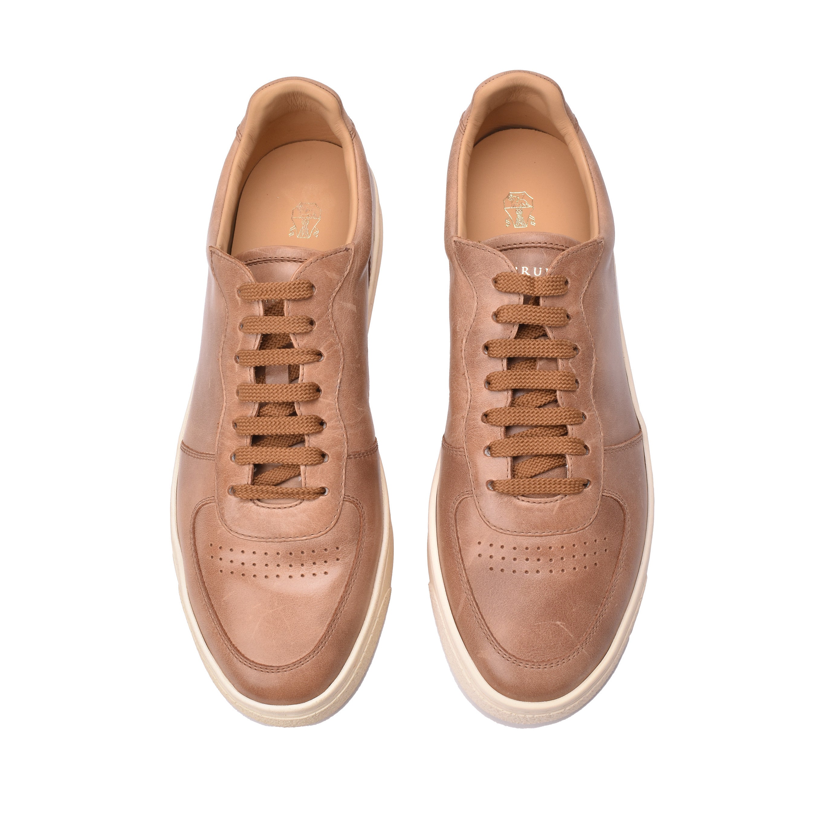 BRUNELLO CUCINELLI MEN'S 100% LEATHER LIGHT BROWN FASHION SNEAKER SHOES