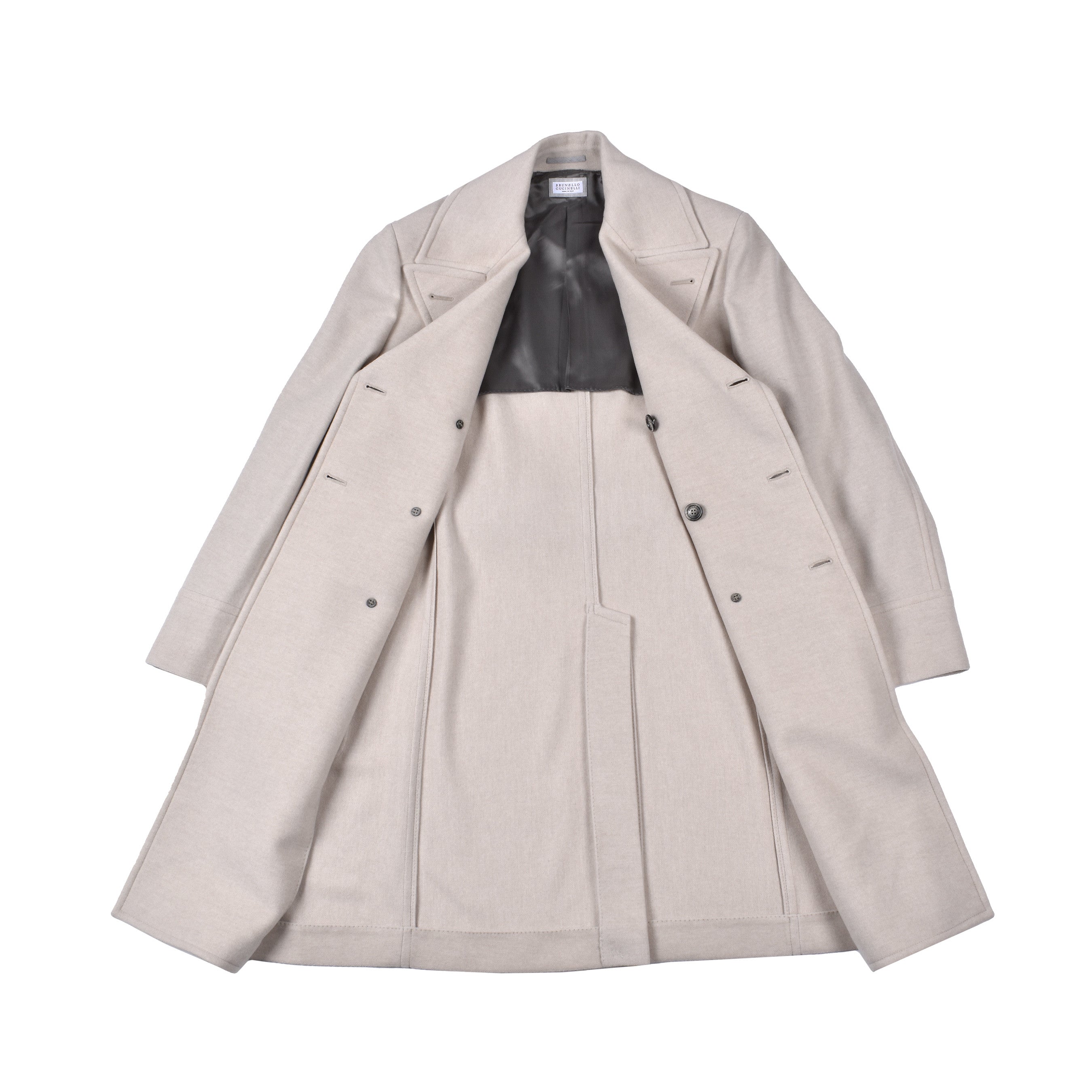 BRUNELLO CUCINELLI MEN'S SAND CASHMERE DOUBLE-BREASTED LONG COAT