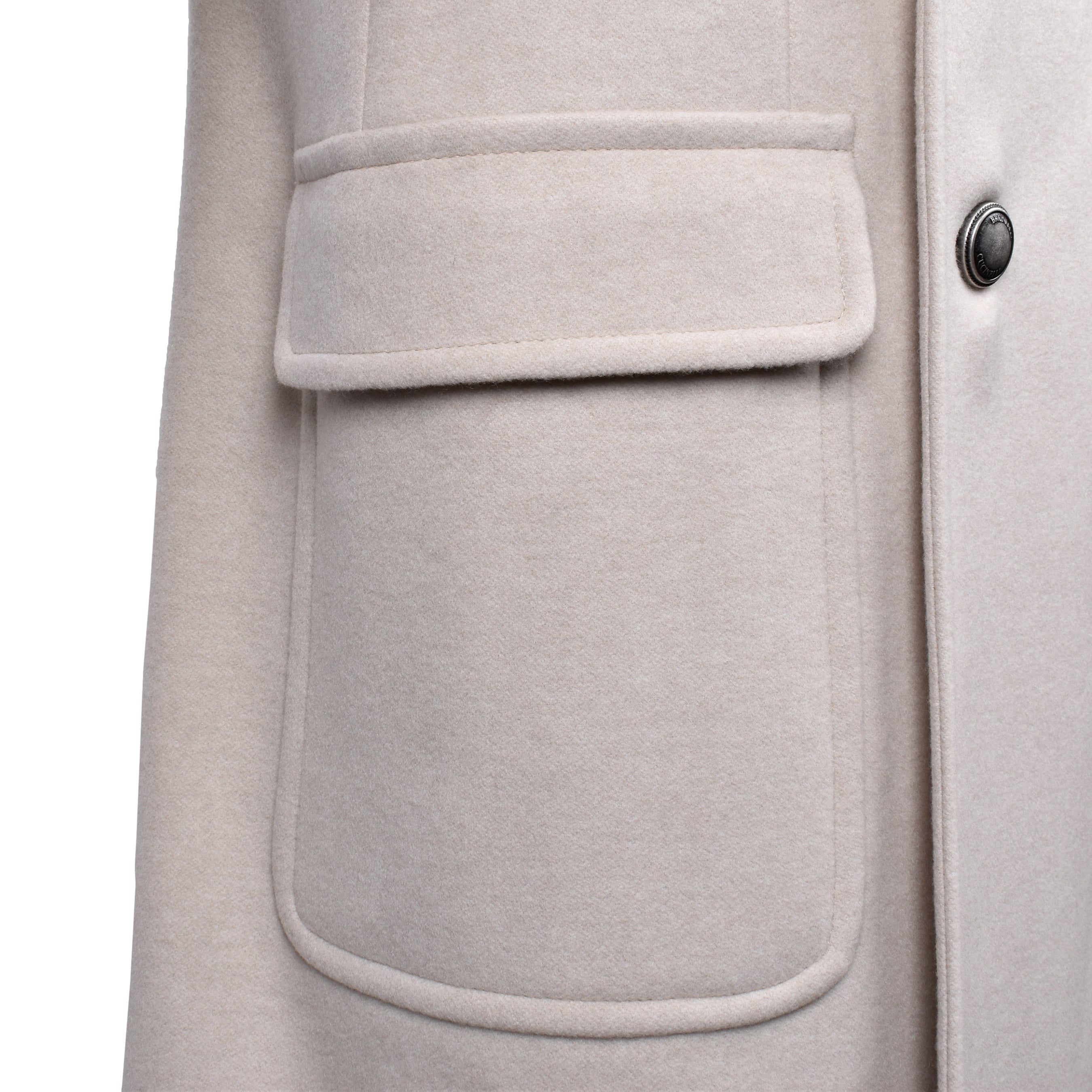 BRUNELLO CUCINELLI MEN'S SAND CASHMERE DOUBLE-BREASTED LONG COAT