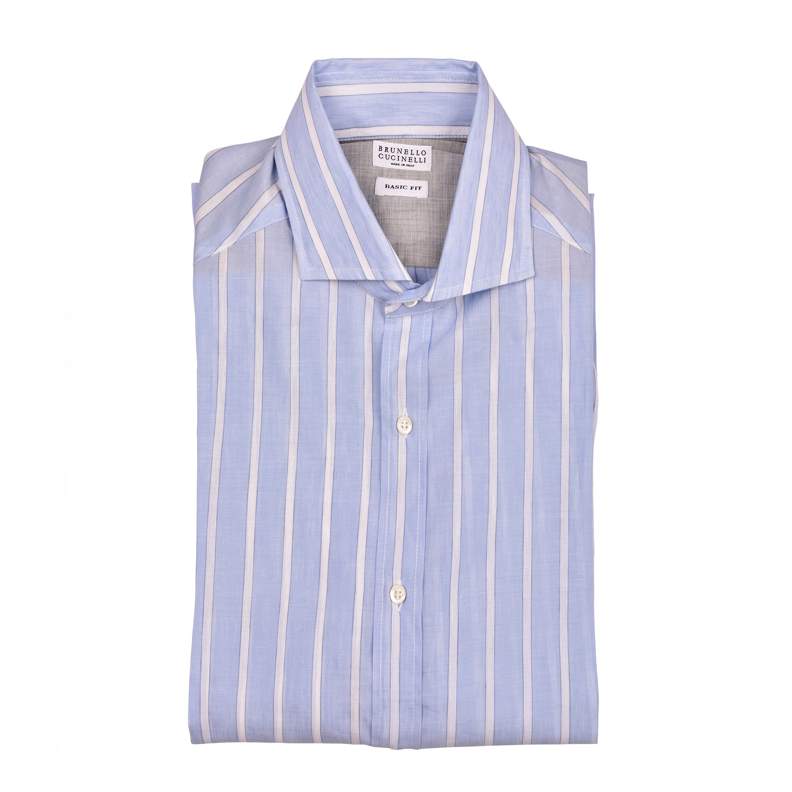 BRUNELLO CUCINELLI MEN'S LIGHT BLUE LINEN SHIRT
