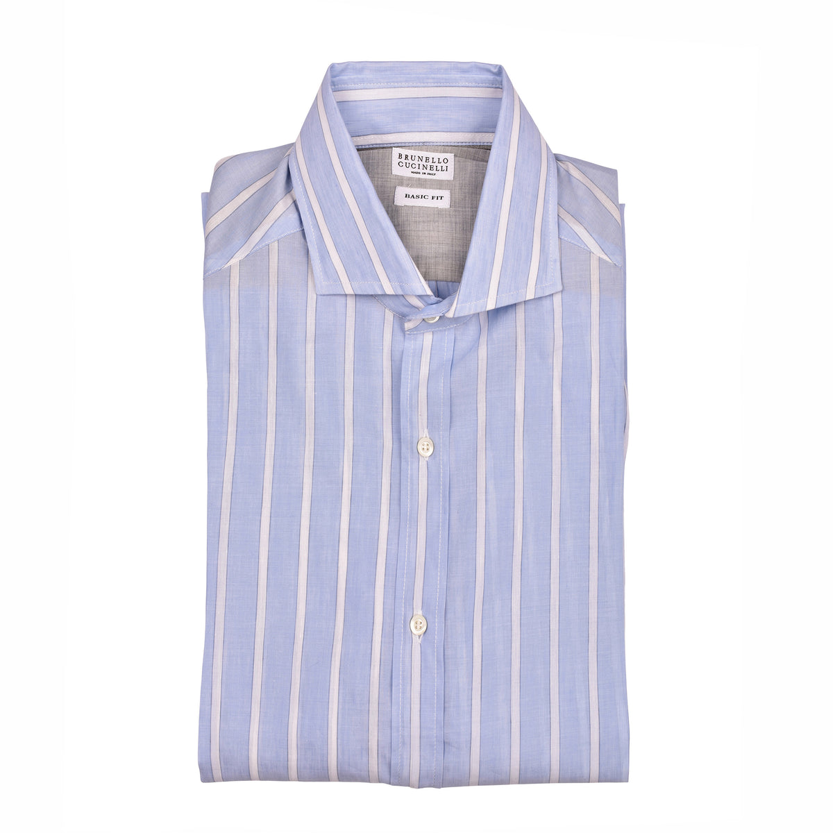 BRUNELLO CUCINELLI MEN'S LIGHT BLUE LINEN SHIRT