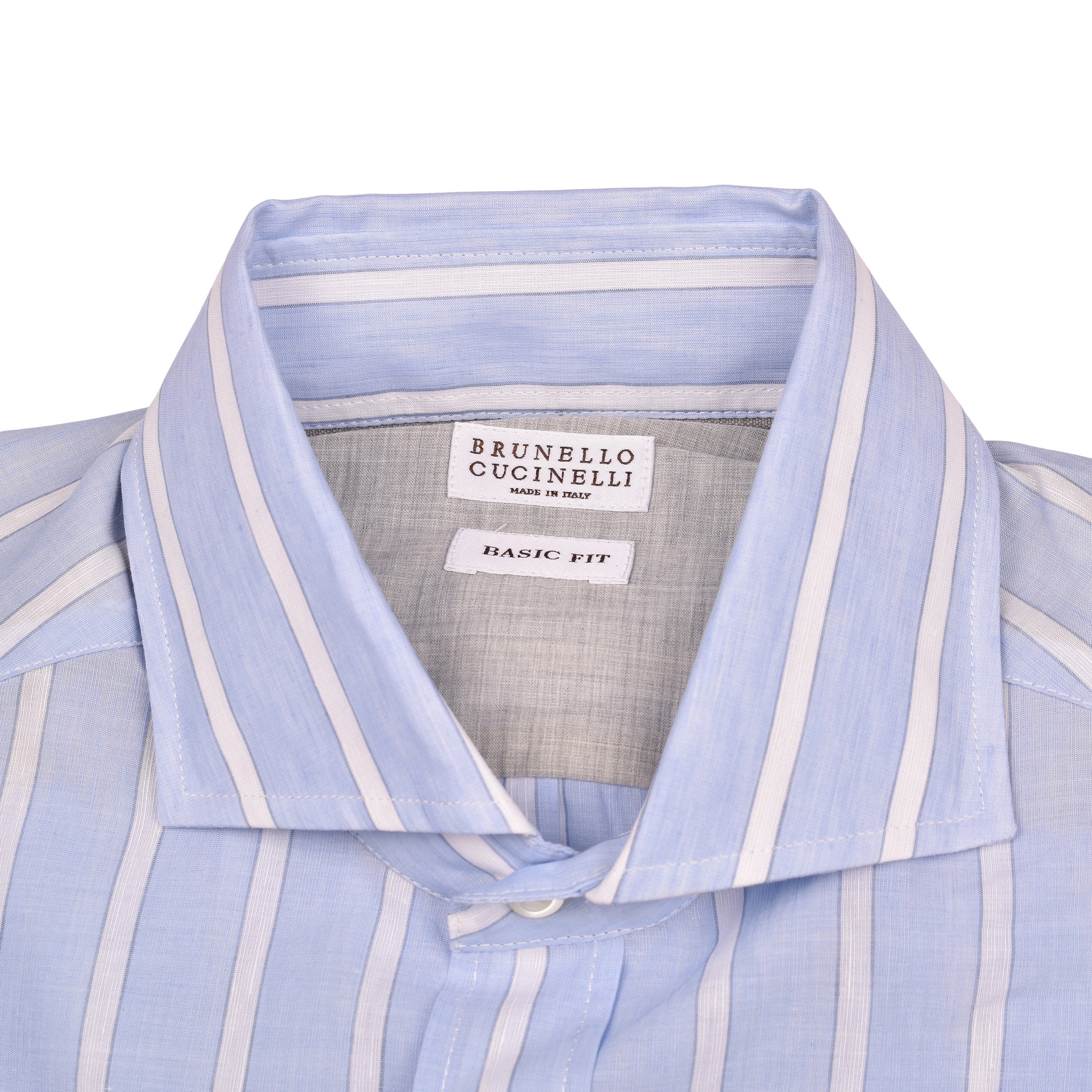 BRUNELLO CUCINELLI MEN'S LIGHT BLUE LINEN SHIRT