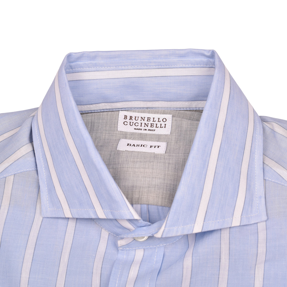 BRUNELLO CUCINELLI MEN'S LIGHT BLUE LINEN SHIRT