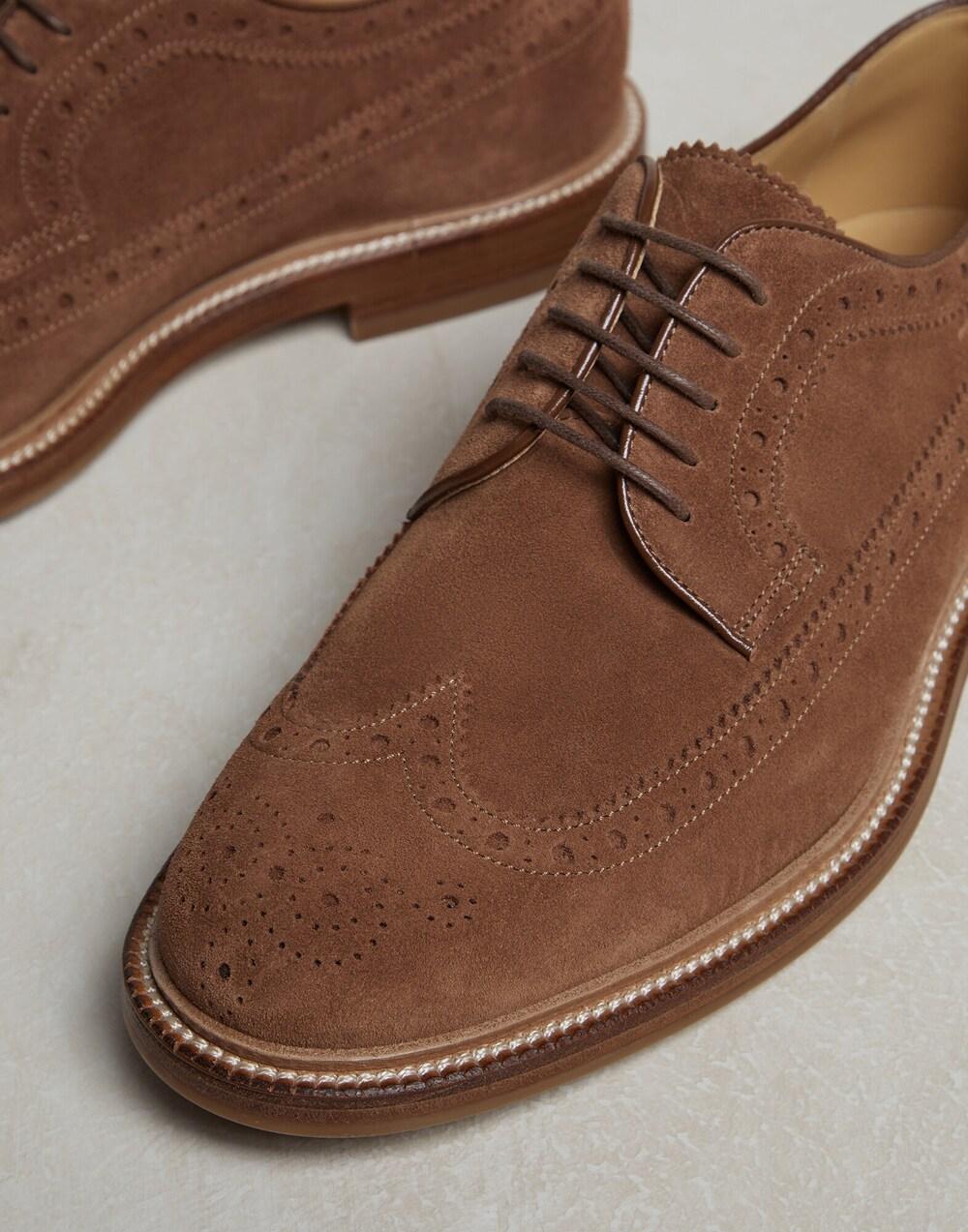 BRUNELLO CUCINELLI MEN'S BROWN SUEDE WINGTIP SHOES