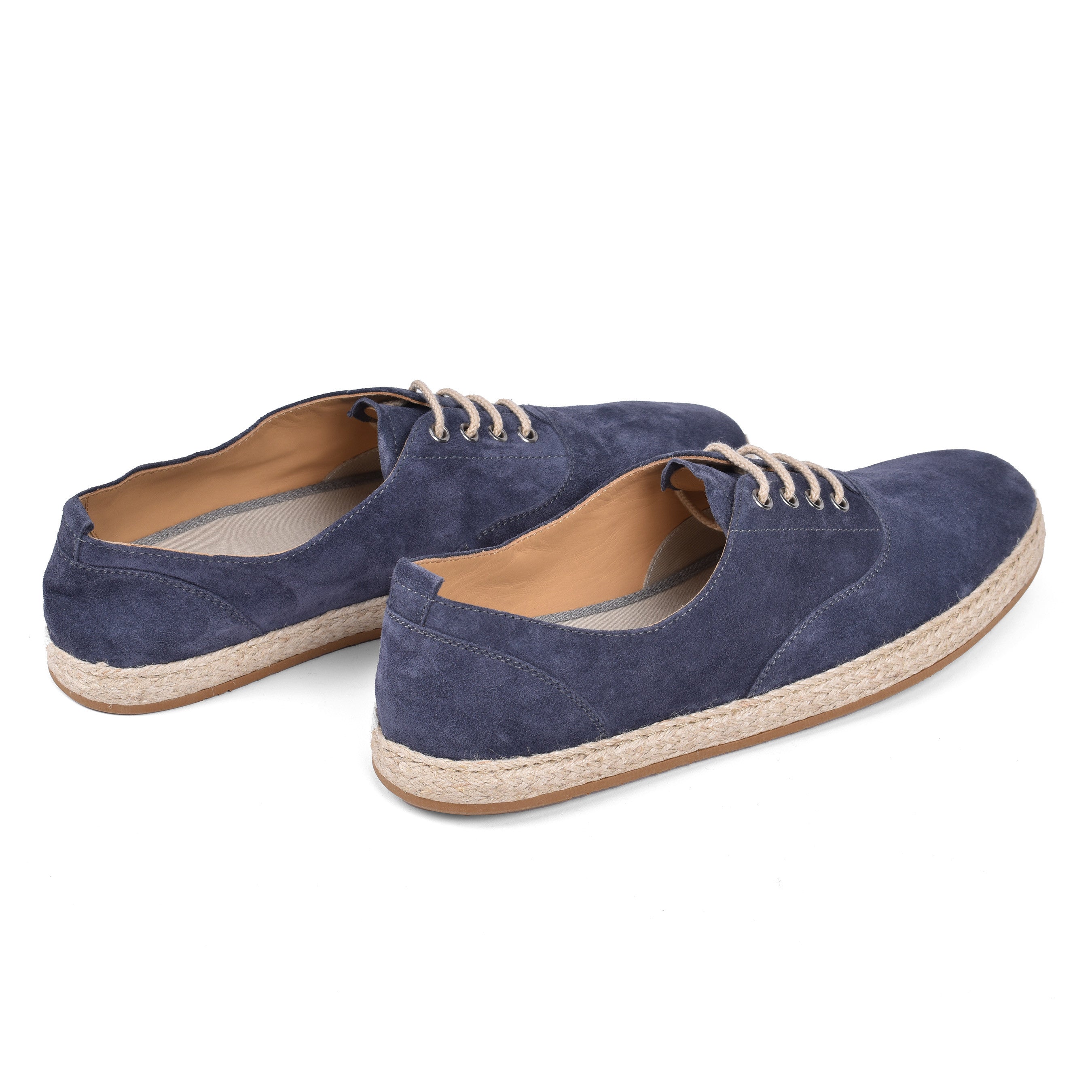 BRUNELLO CUCINELLI MEN'S DENIM BLUE SUEDE LACE UP ESPADRILLE SHOE