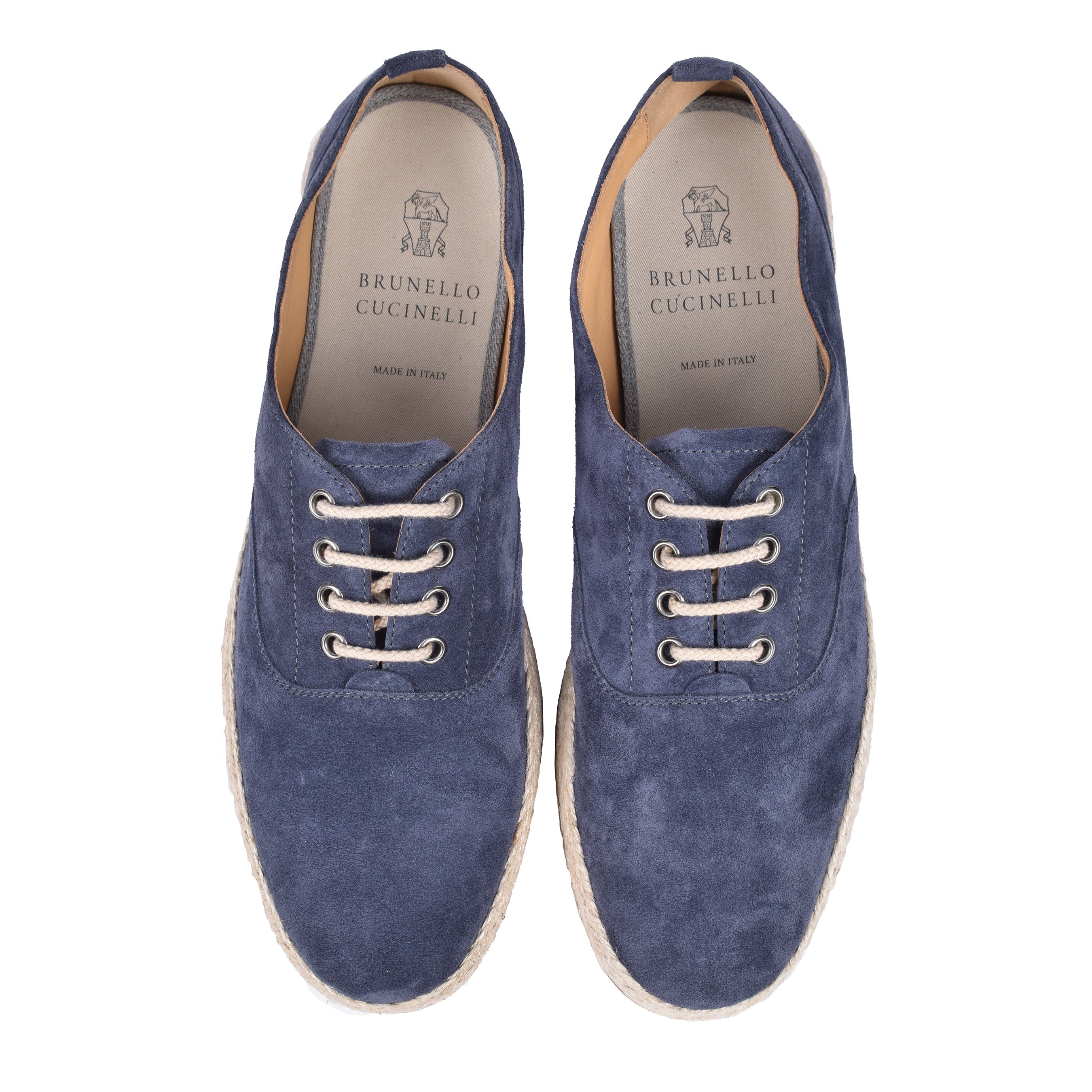 BRUNELLO CUCINELLI MEN'S DENIM BLUE SUEDE LACE UP ESPADRILLE SHOE