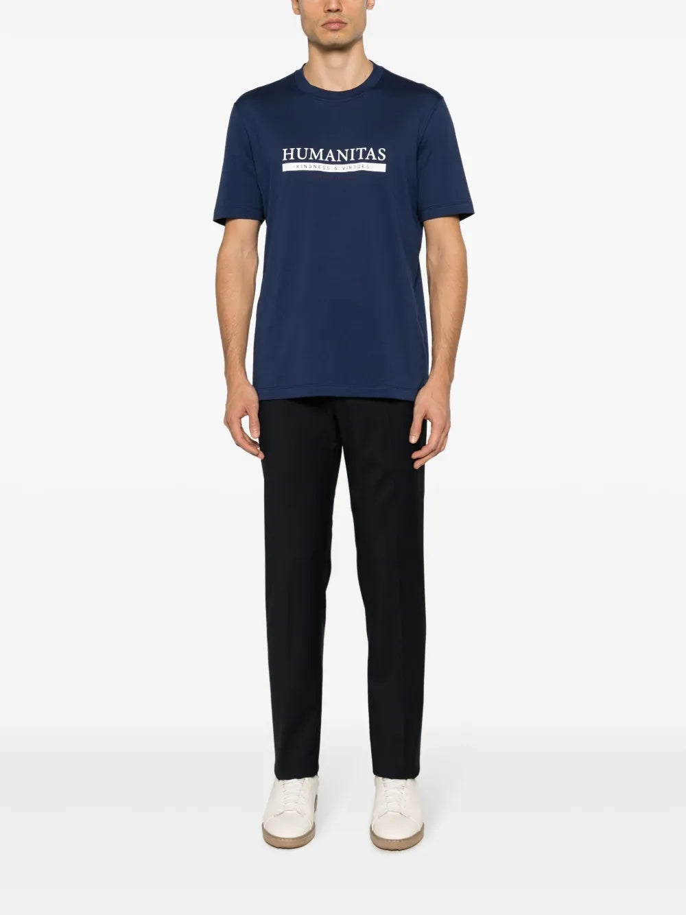 BRUNELLO CUCINELLI MEN'S NAVY COTTON GRAPHIC T SHIRT