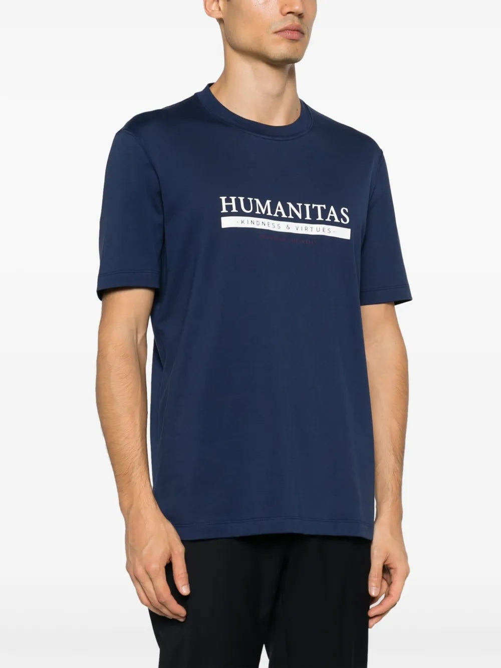 BRUNELLO CUCINELLI MEN'S NAVY COTTON GRAPHIC T SHIRT