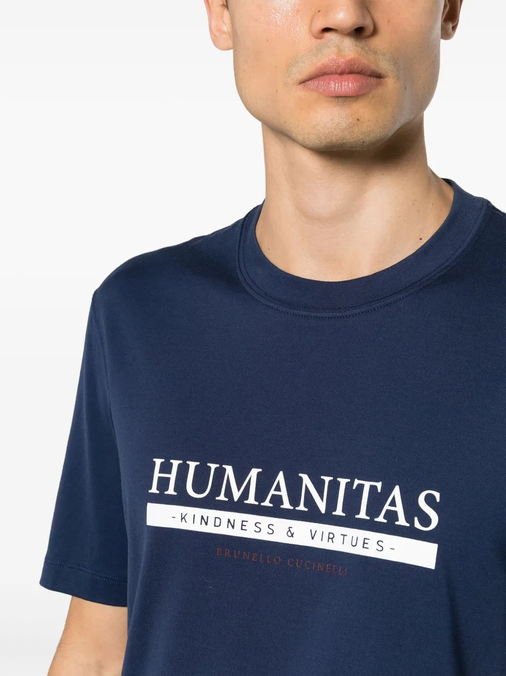 BRUNELLO CUCINELLI MEN'S NAVY COTTON GRAPHIC T SHIRT