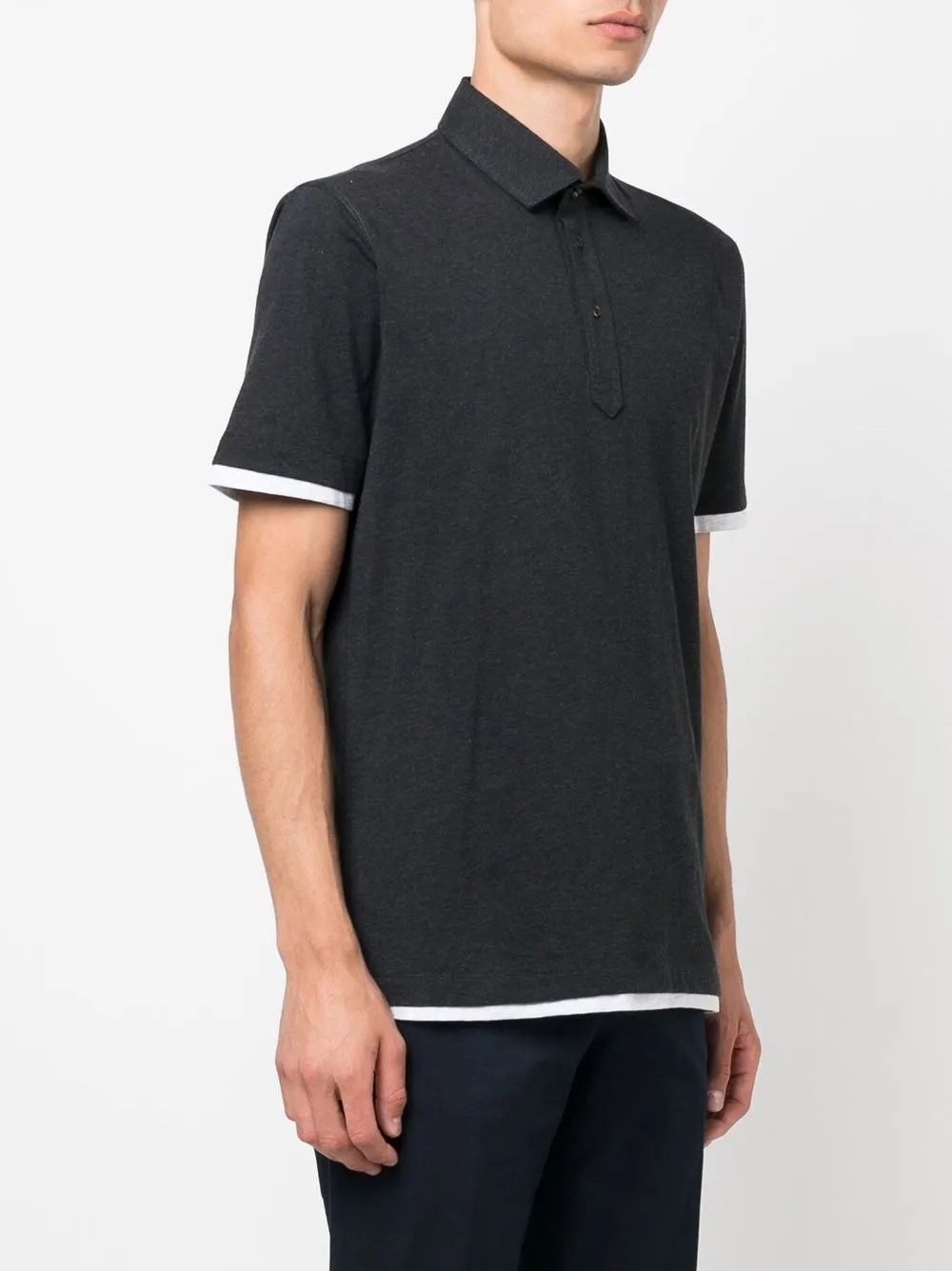 BRUNELLO CUCINELLI MEN'S COAL COTTON POLO SHIRT