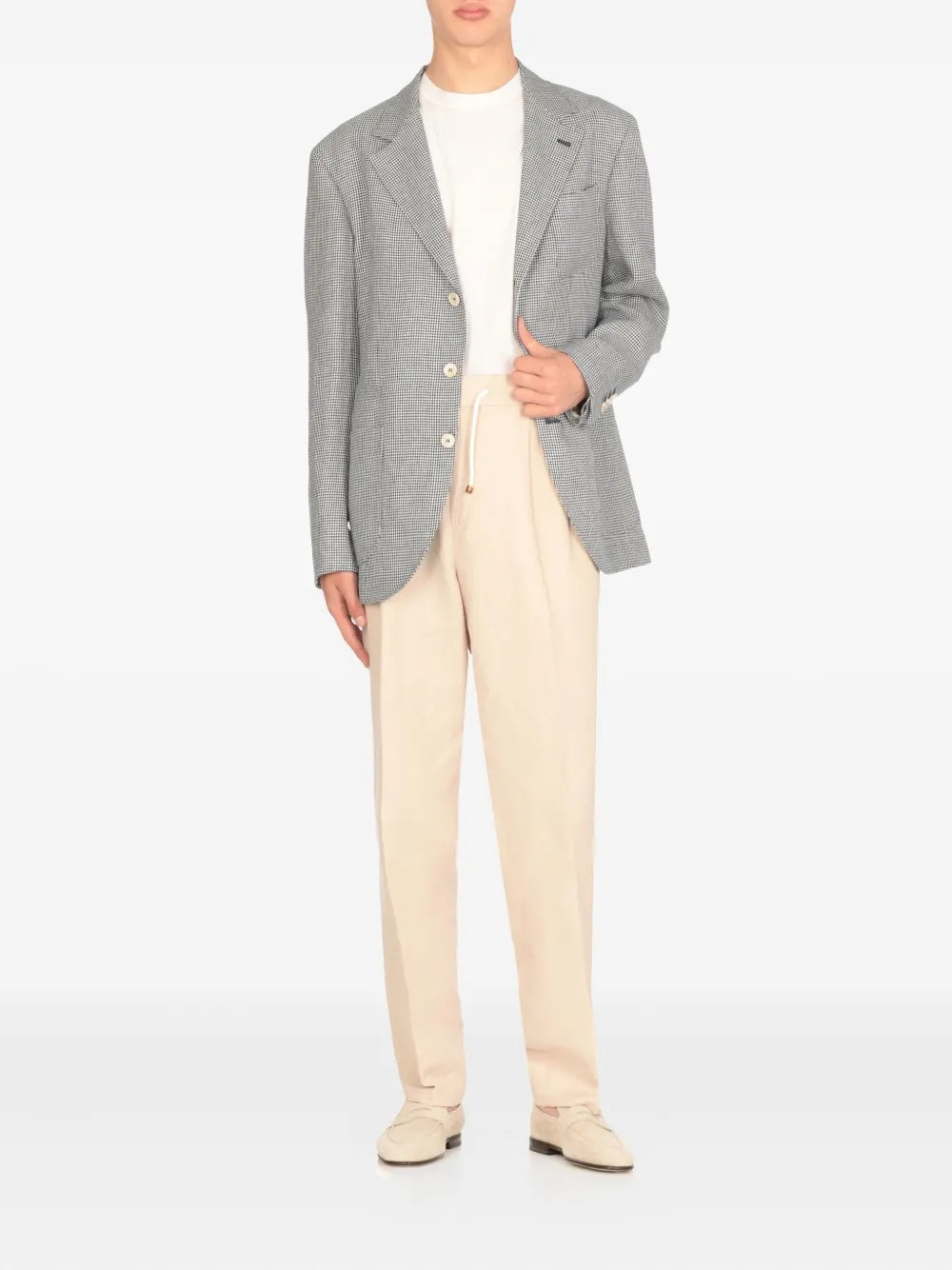 BRUNELLO CUCINELLI MEN'S GRAY LINEN CHECK BLAZER