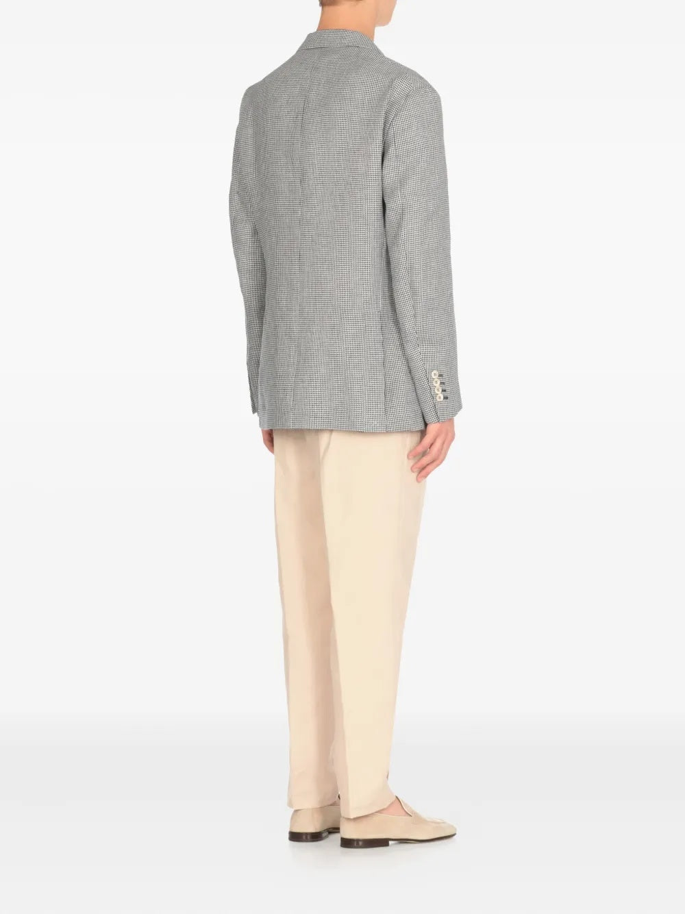 BRUNELLO CUCINELLI MEN'S GRAY LINEN CHECK BLAZER