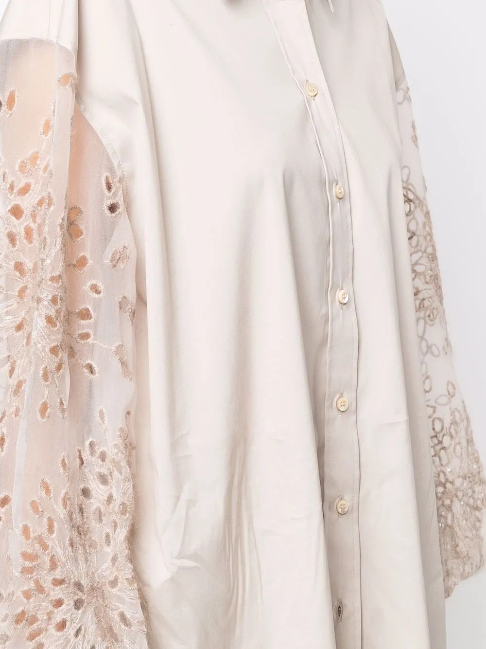 BRUNELLO CUCINELLI WOMEN'S BEIGE SHIRT WITH LACE SLEEVES