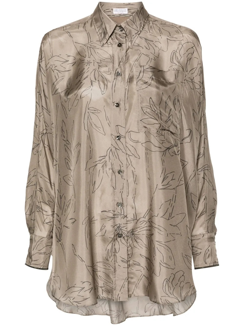 BRUNELLO CUCINELLI WOMEN'S KHAKI SILK OVERSIZED SHIRT