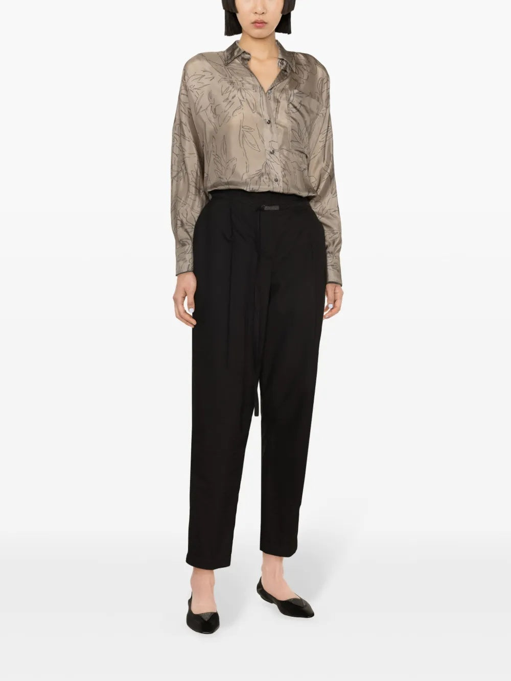 BRUNELLO CUCINELLI WOMEN'S KHAKI SILK OVERSIZED SHIRT