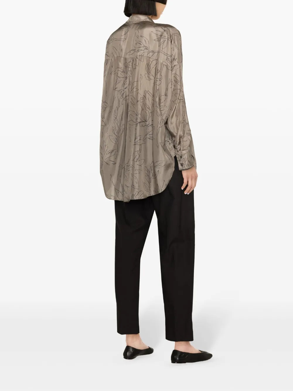 BRUNELLO CUCINELLI WOMEN'S KHAKI SILK OVERSIZED SHIRT