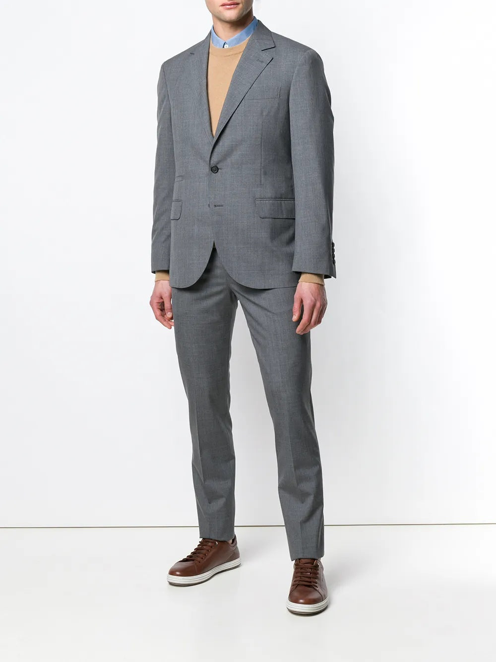 BRUNELLO CUCINELLI MEN'S GRAY TAILORED TROUSERS WITH BUTTON DETAIL