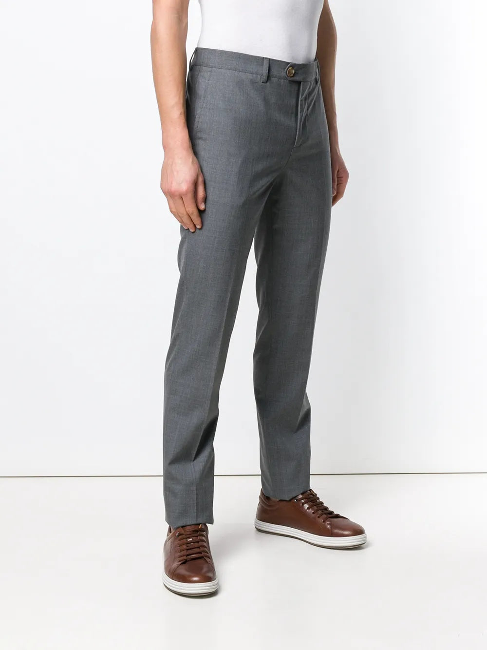 BRUNELLO CUCINELLI MEN'S GRAY TAILORED TROUSERS WITH BUTTON DETAIL