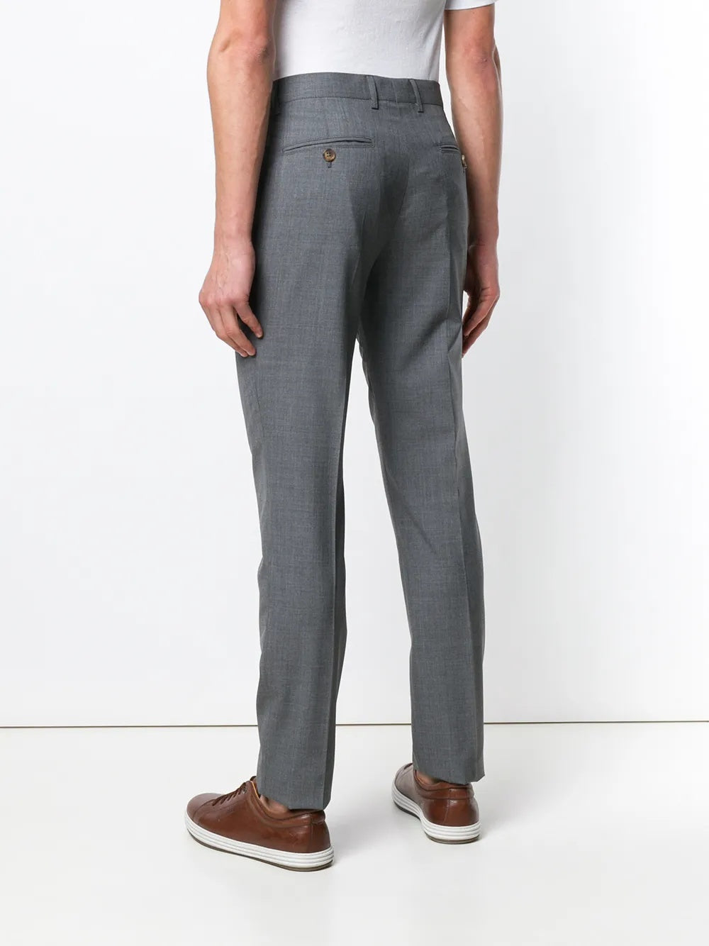 BRUNELLO CUCINELLI MEN'S GRAY TAILORED TROUSERS WITH BUTTON DETAIL
