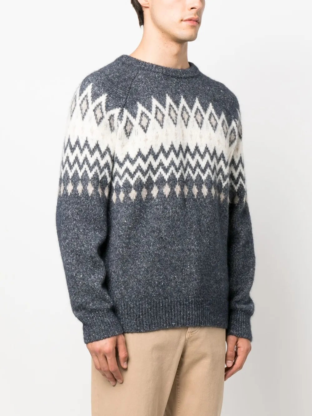 BRUNELLO CUCINELLI MEN'S CHARCOAL FAIR ISLE KNIT SWEATER