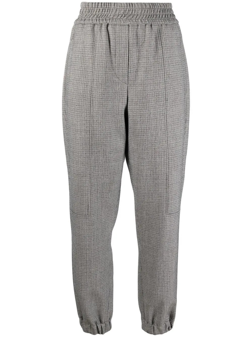 BRUNELLO CUCINELLI WOMEN'S GRAY HOUNDSTOOTH ELASTIC WAIST TROUSERS